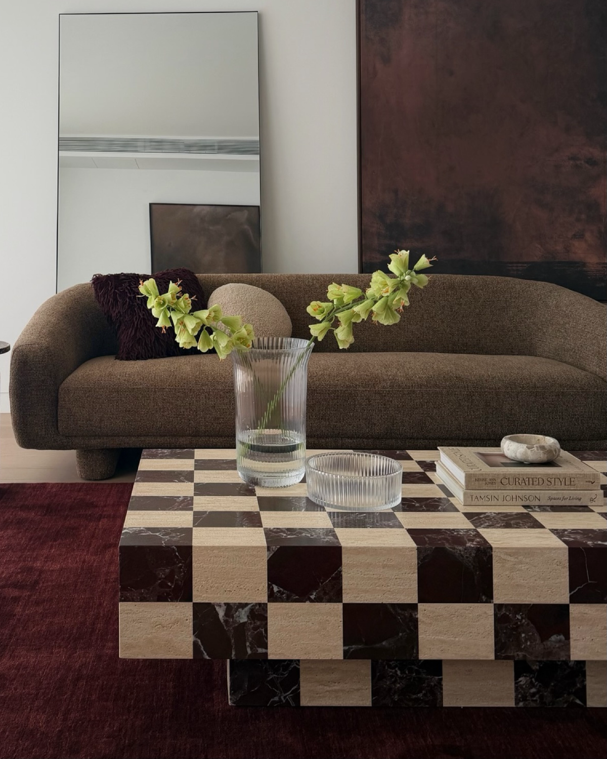 Checkerboard marble coffee table styled