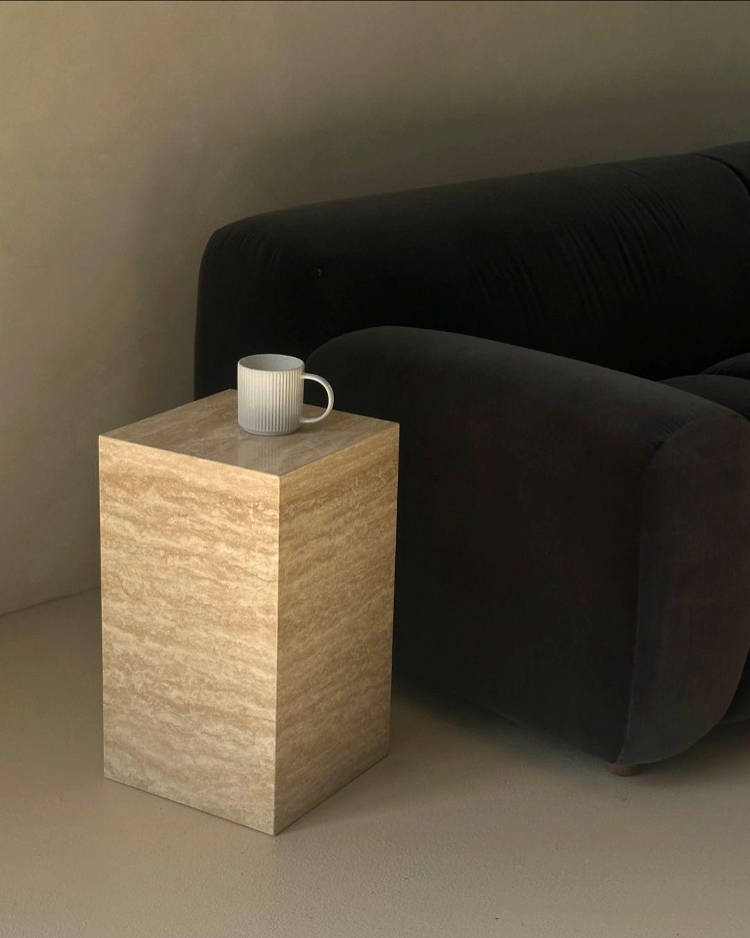 small cream travertine plinth side table
