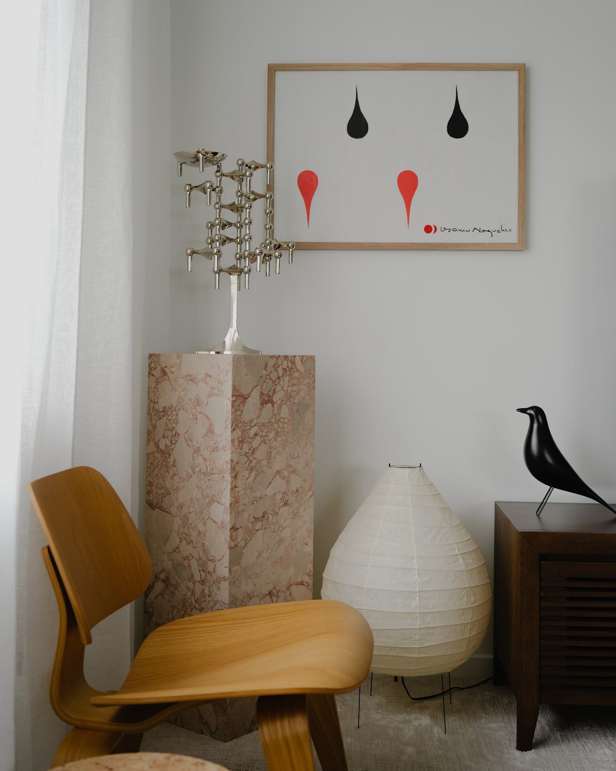Marble plinth styled in a bedroom