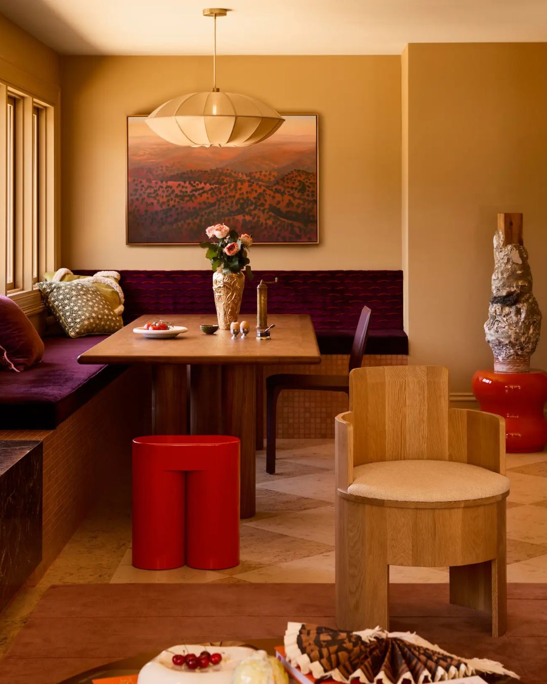 Dining room with a walnut timber dining table
