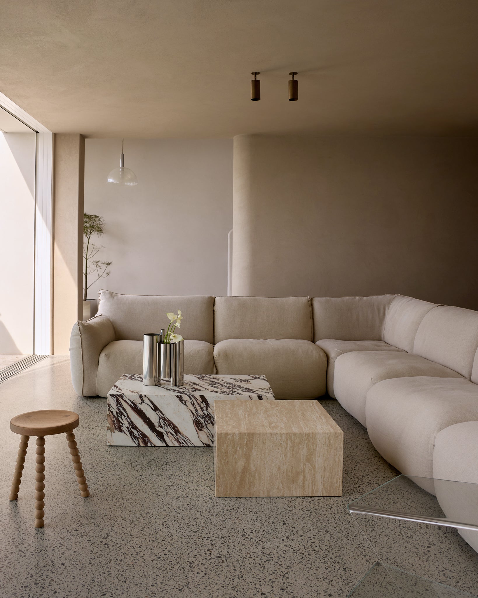 Plinth Small Coffee Table Cream Travertine
