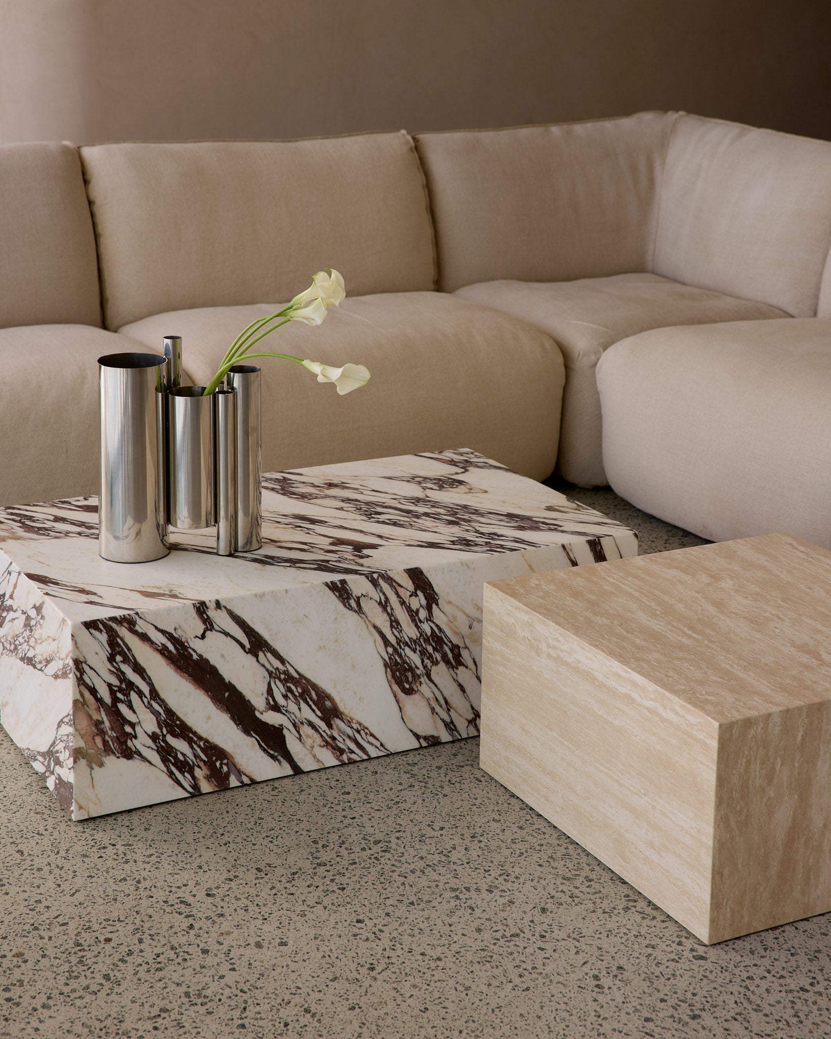 Plinth Small Coffee Table Cream Travertine