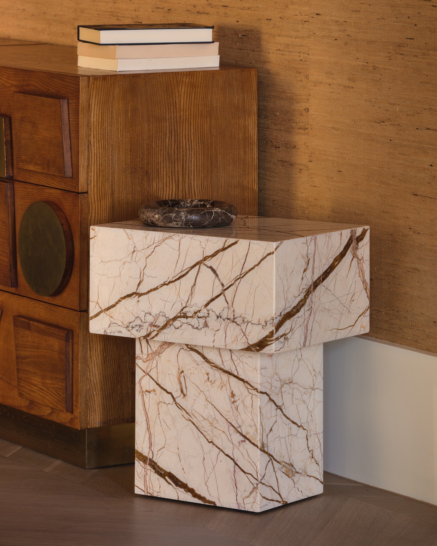 Honeycomb marble side table.