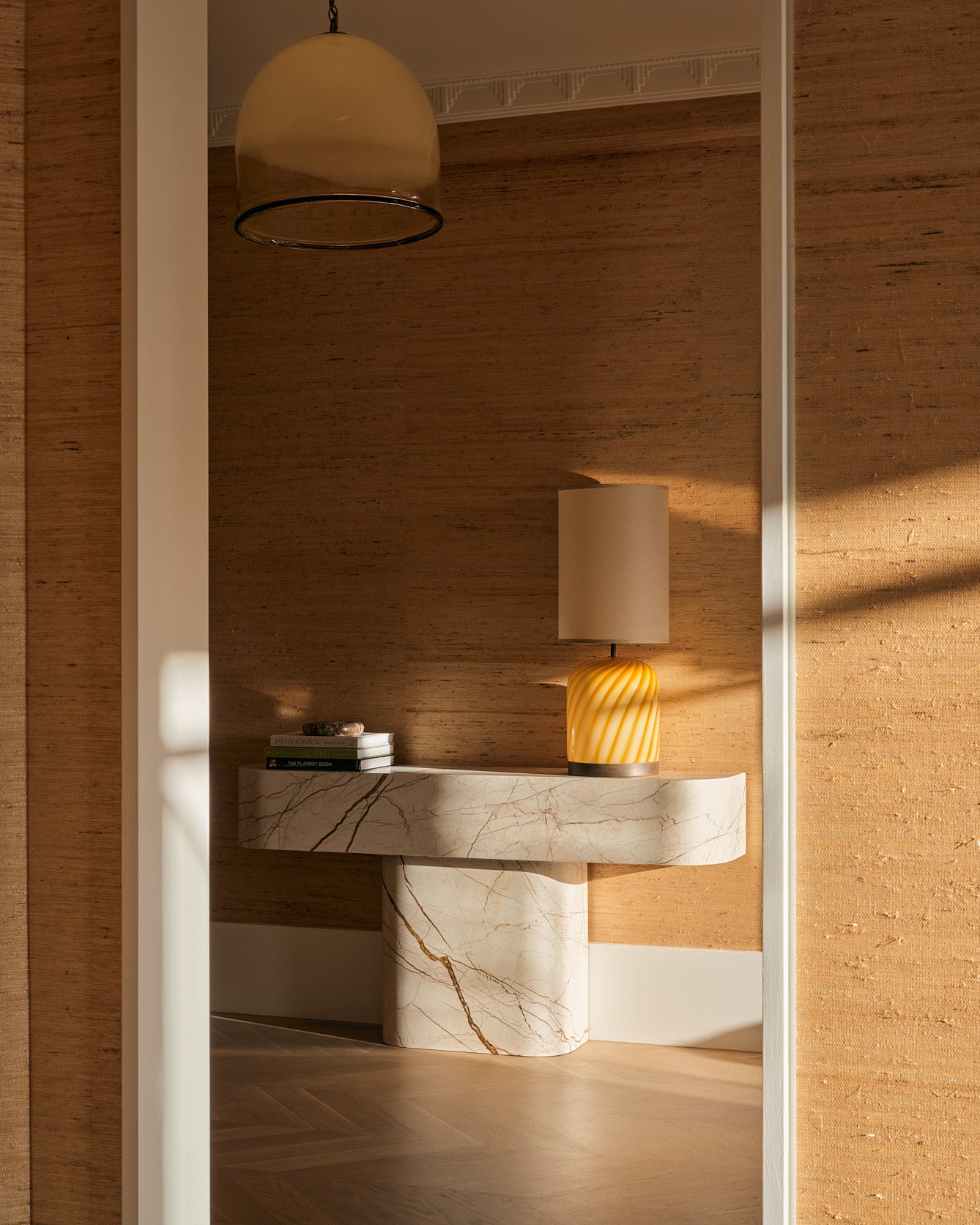 Marble honeycomb console table