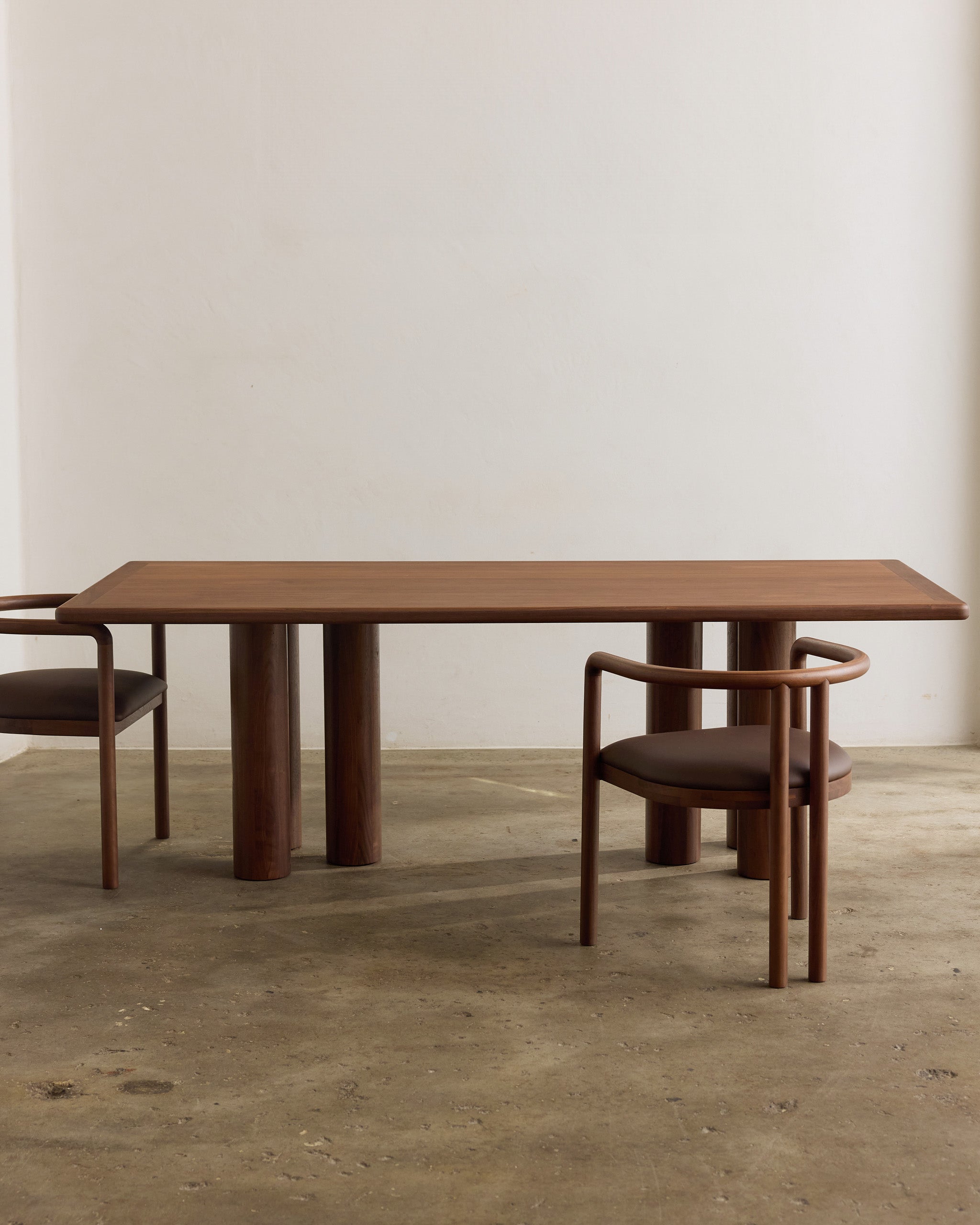 Rectangle walnut timber dining table and chairs