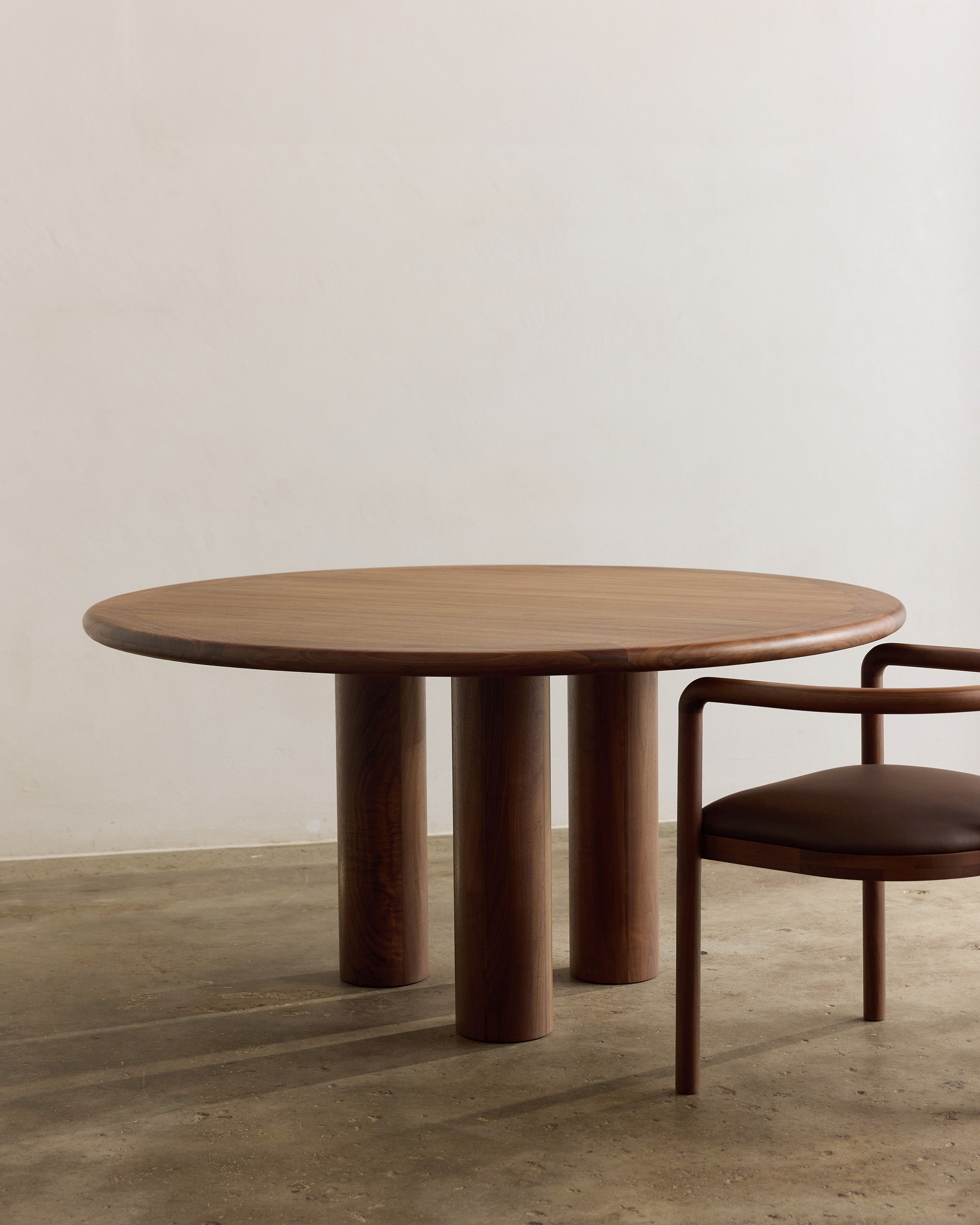 Walnut timber dining table and chair