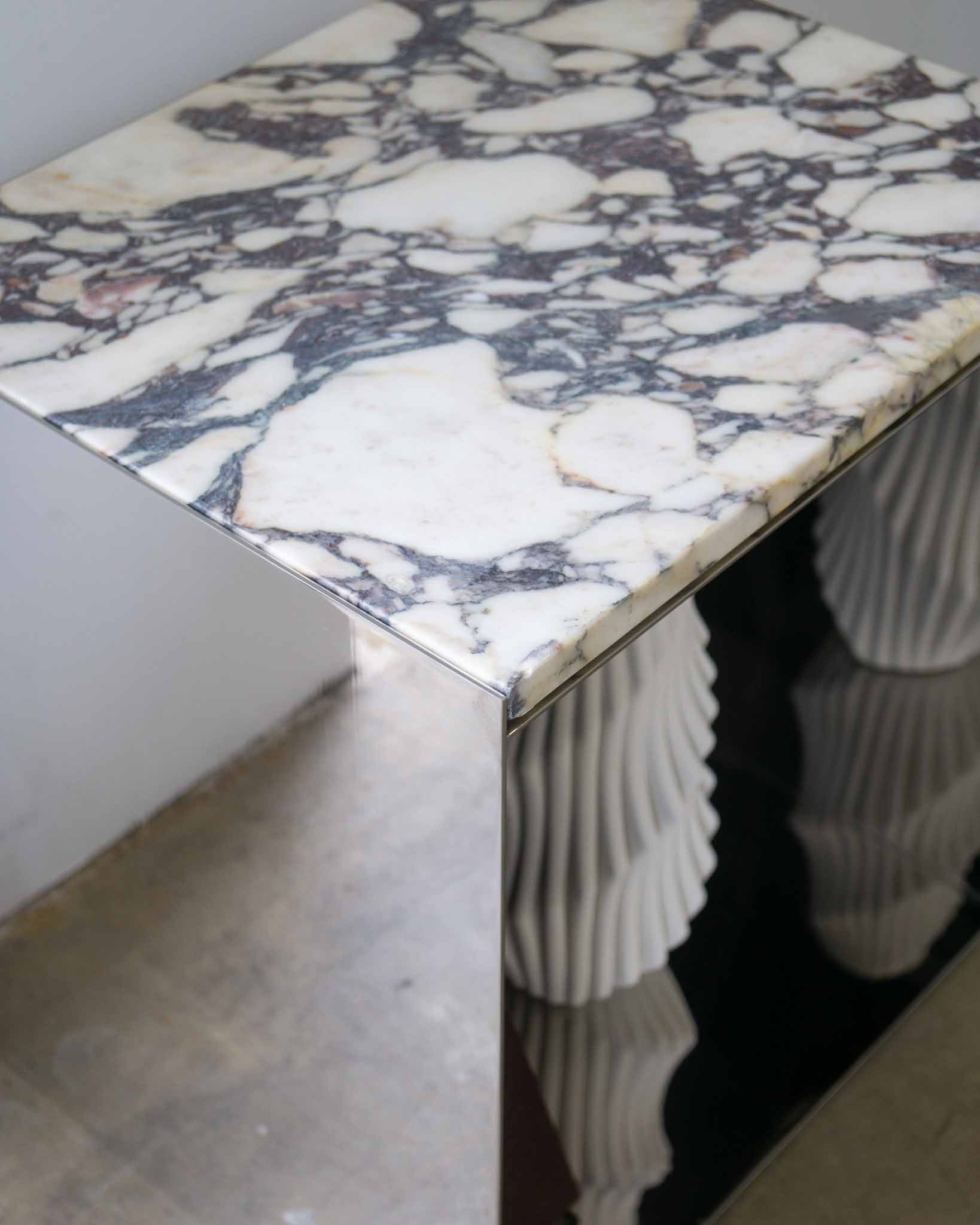Calacatta Viola Chrome Marble Modern Side Table – Milano | Fleur Studios
