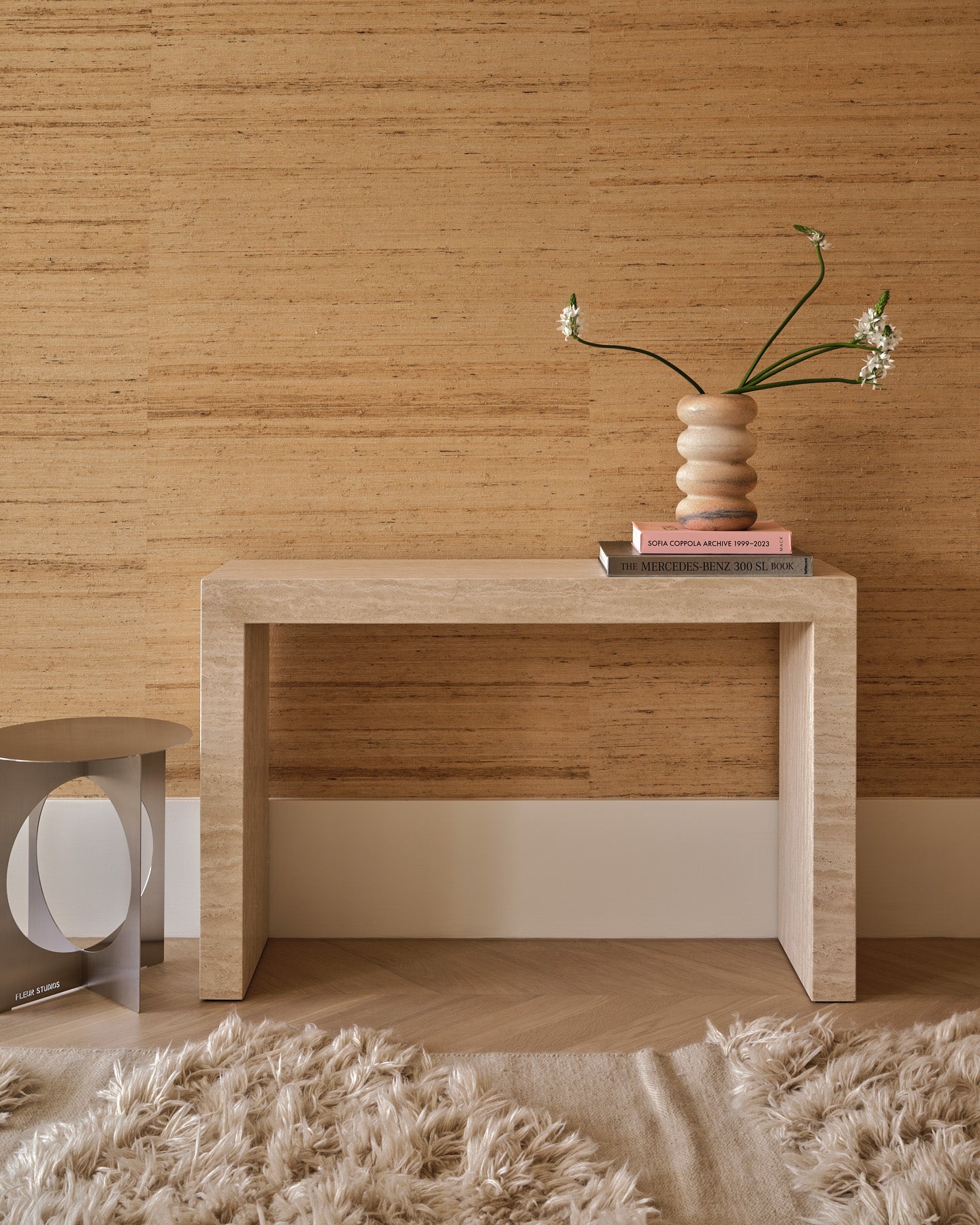 Palm Cream Travertine Console
