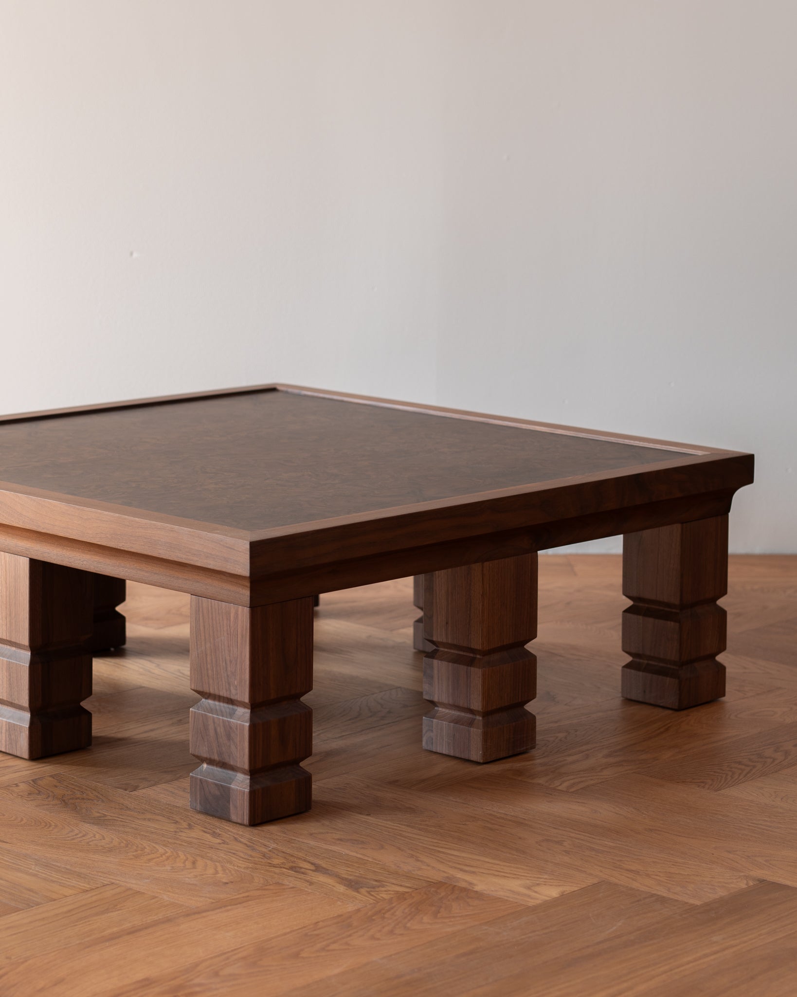 Maya Walnut Burl Square Coffee Table 90