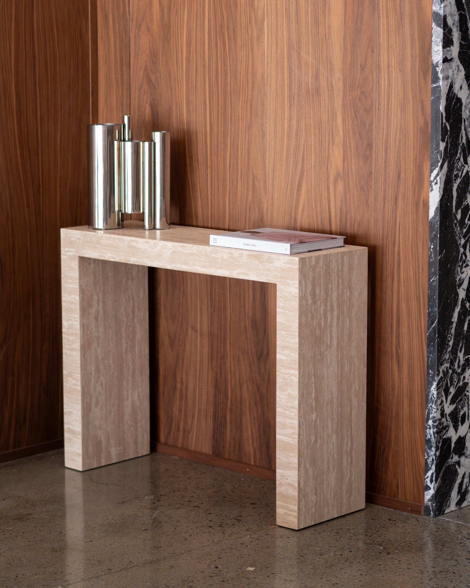 Petite Palm Cream Travertine Console Console Table