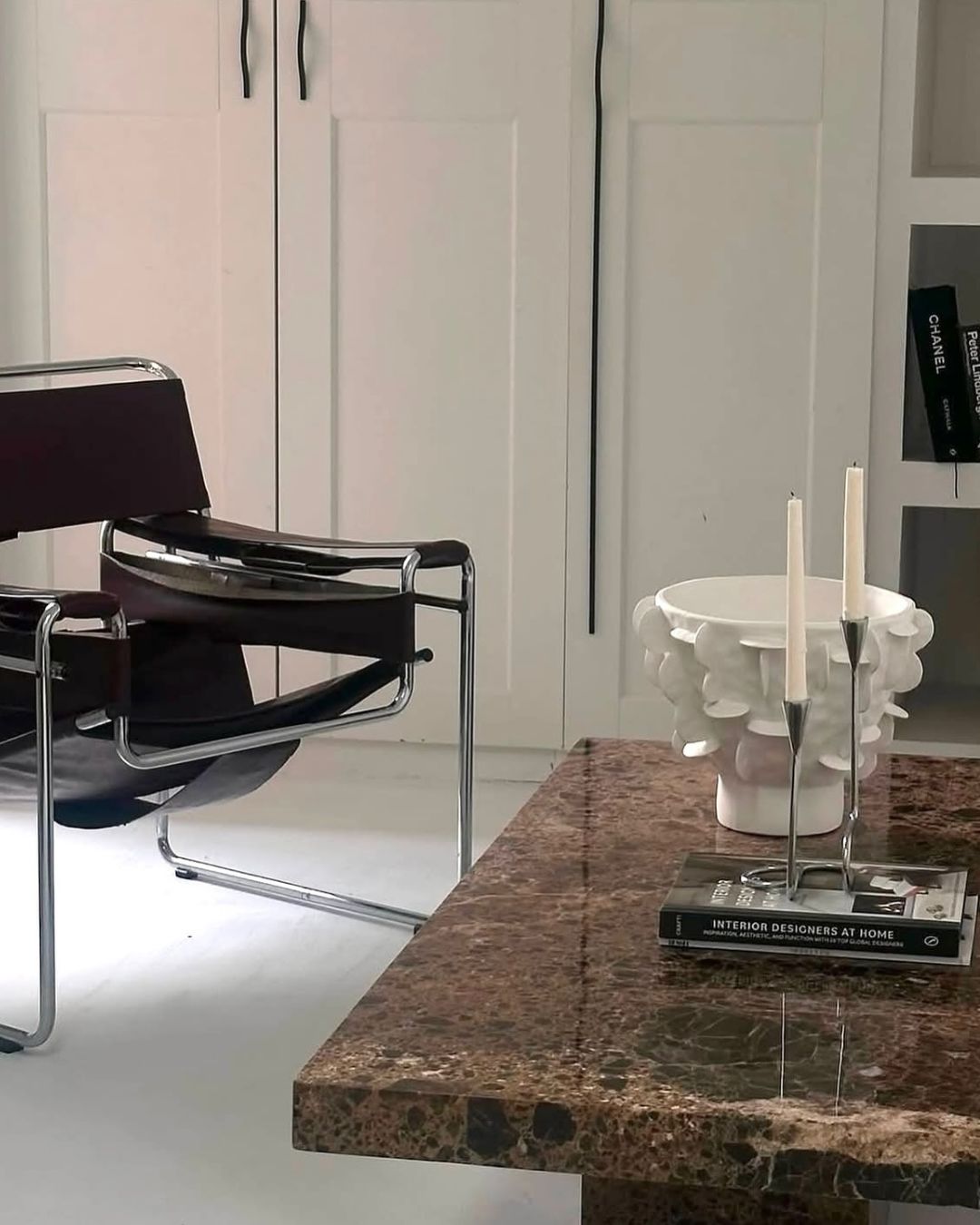 Chocolate marble coffee table styled