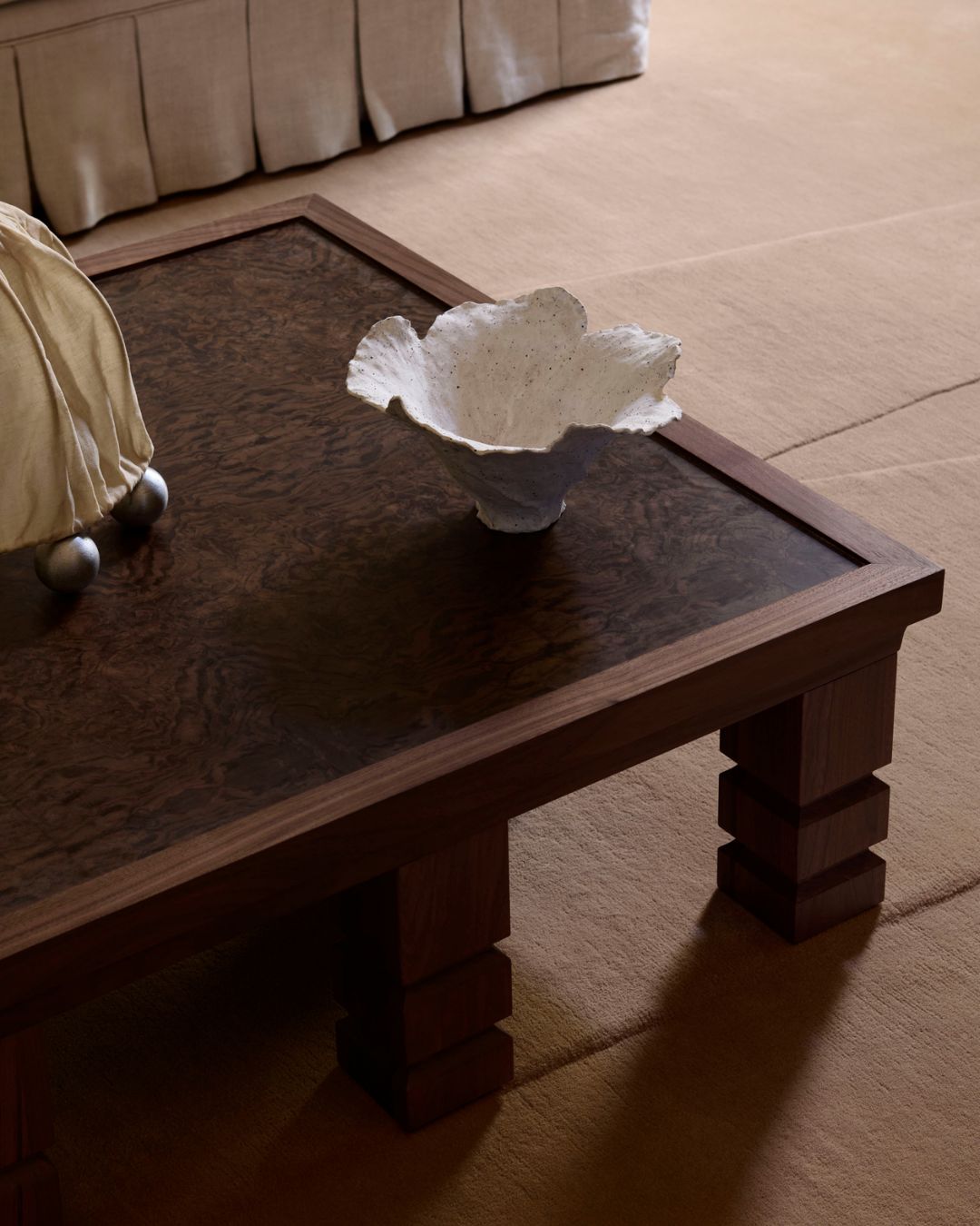 Wooden coffee table with decor