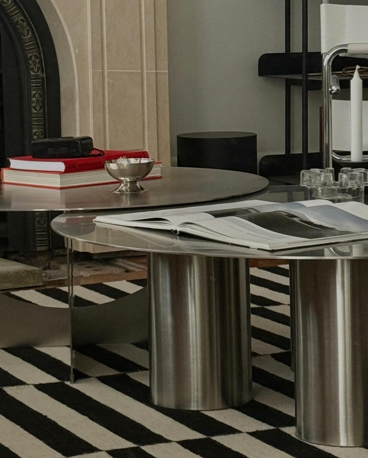 Round stainless steel coffee tables