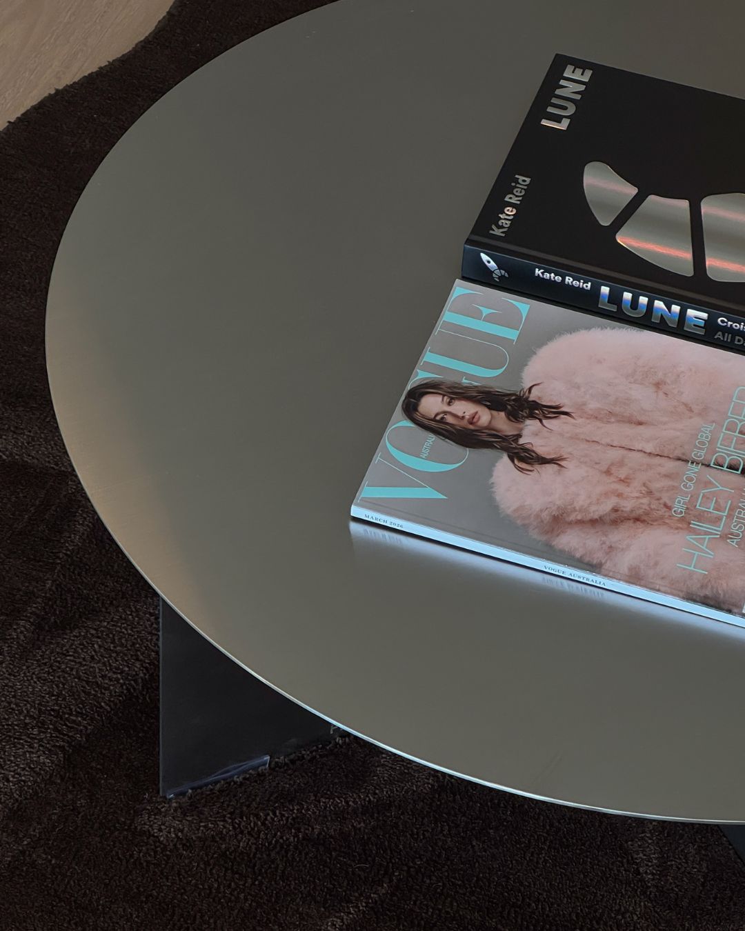 Stainless steel round coffee table styled