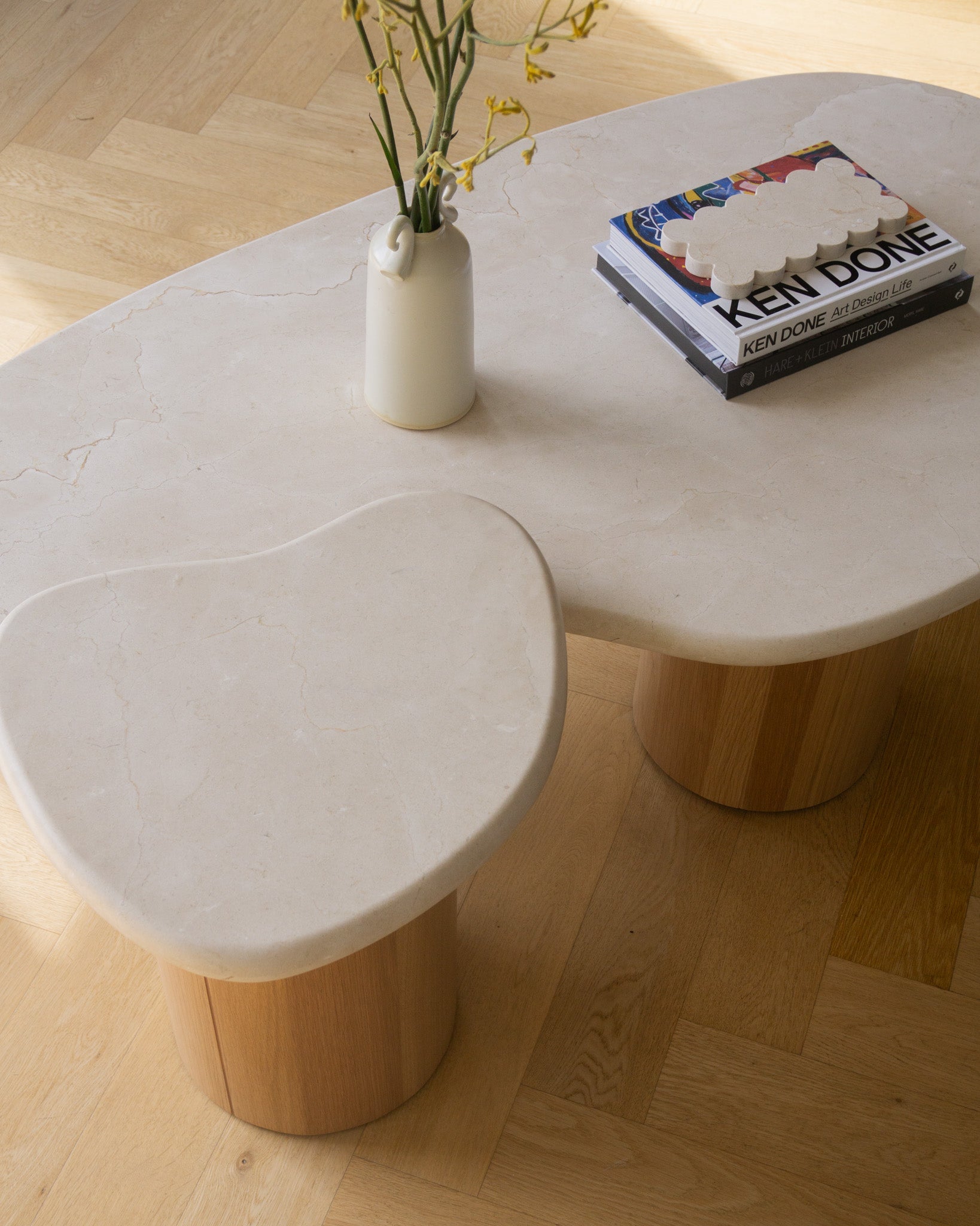 Cream Marble Oak Side Table – Pebble Crema Marfil | Fleur Studios