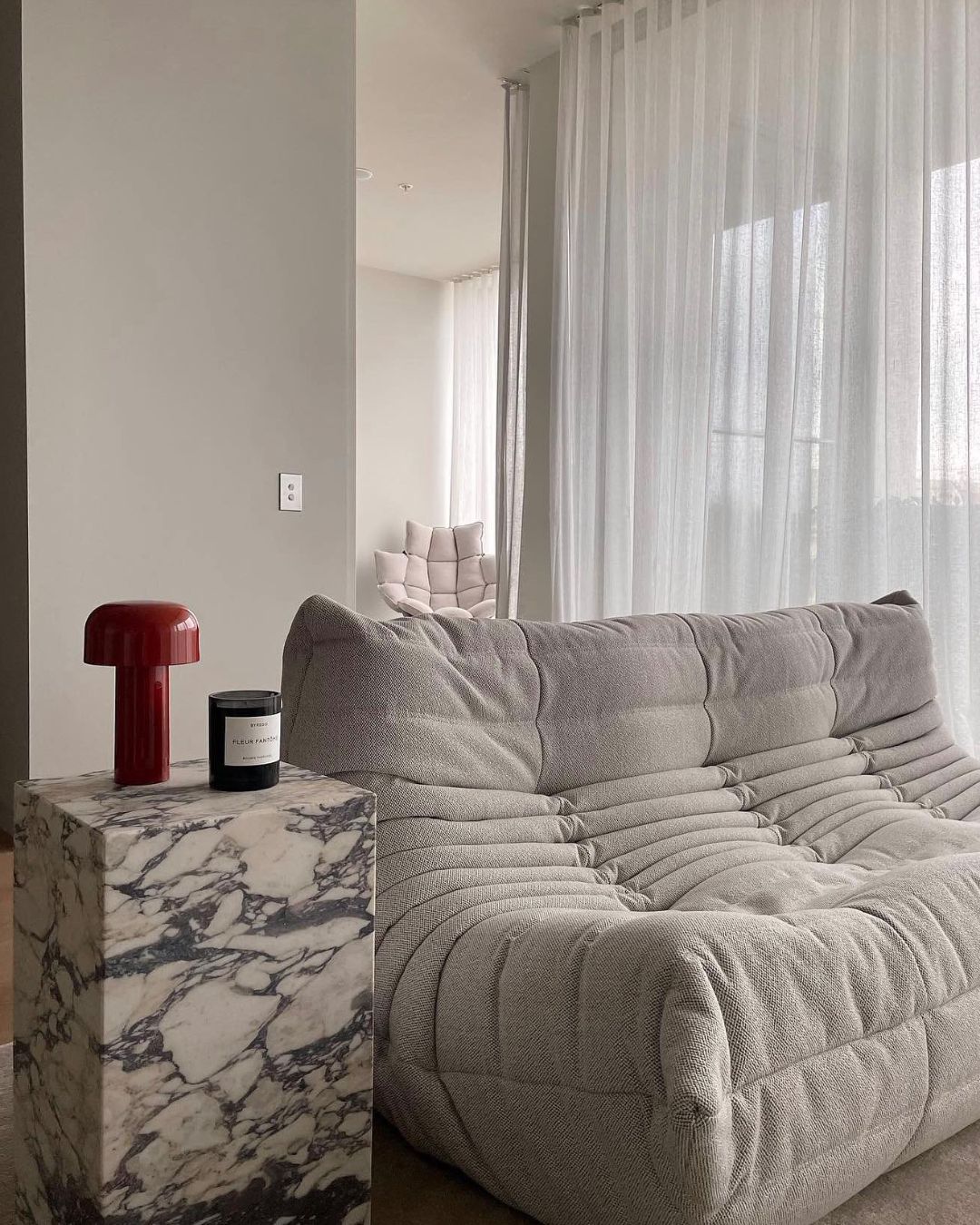 Calacatta viola marble plinth side table styled