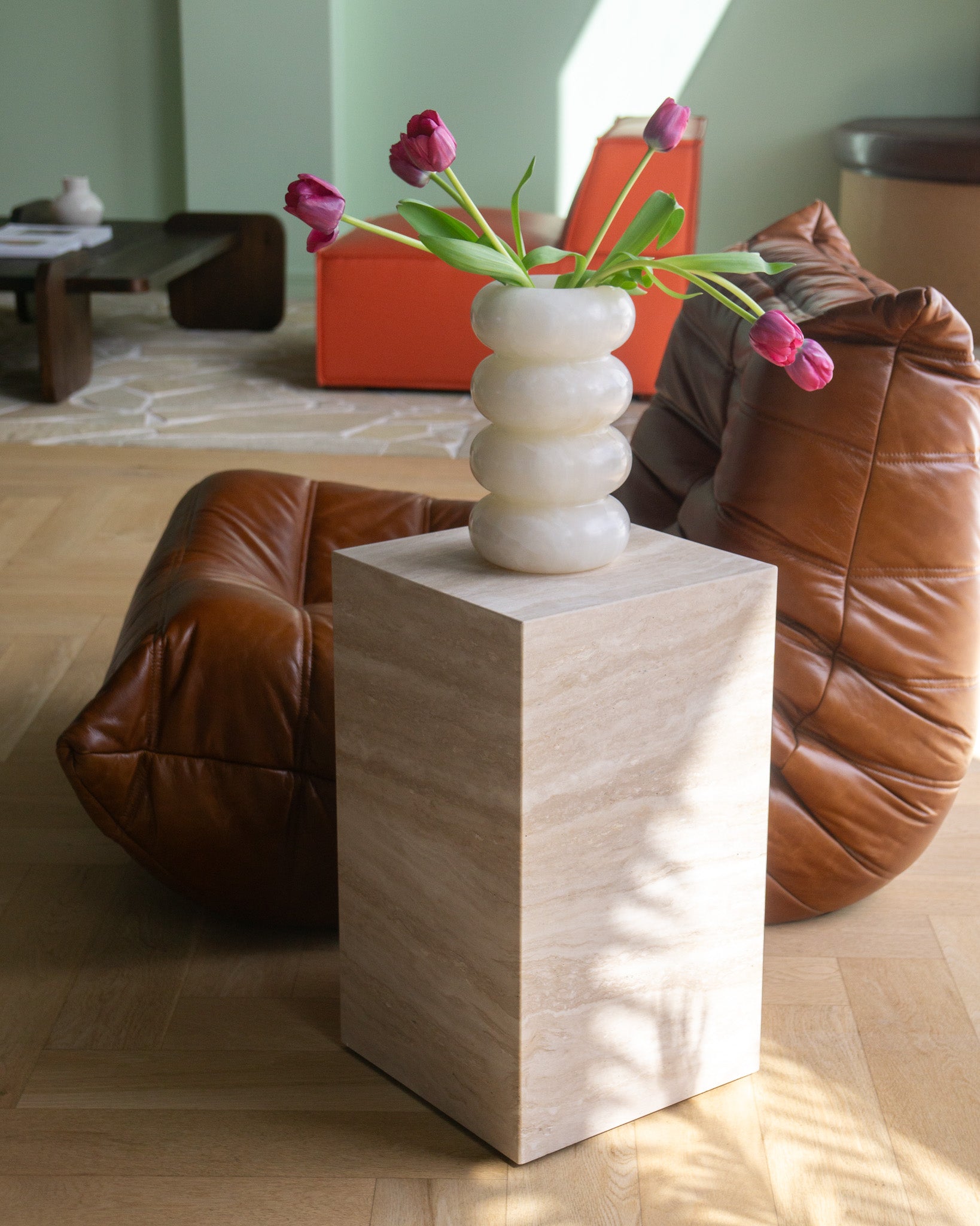 Plinth Small Marble Side Table – Cream Travertine | Fleur Studios