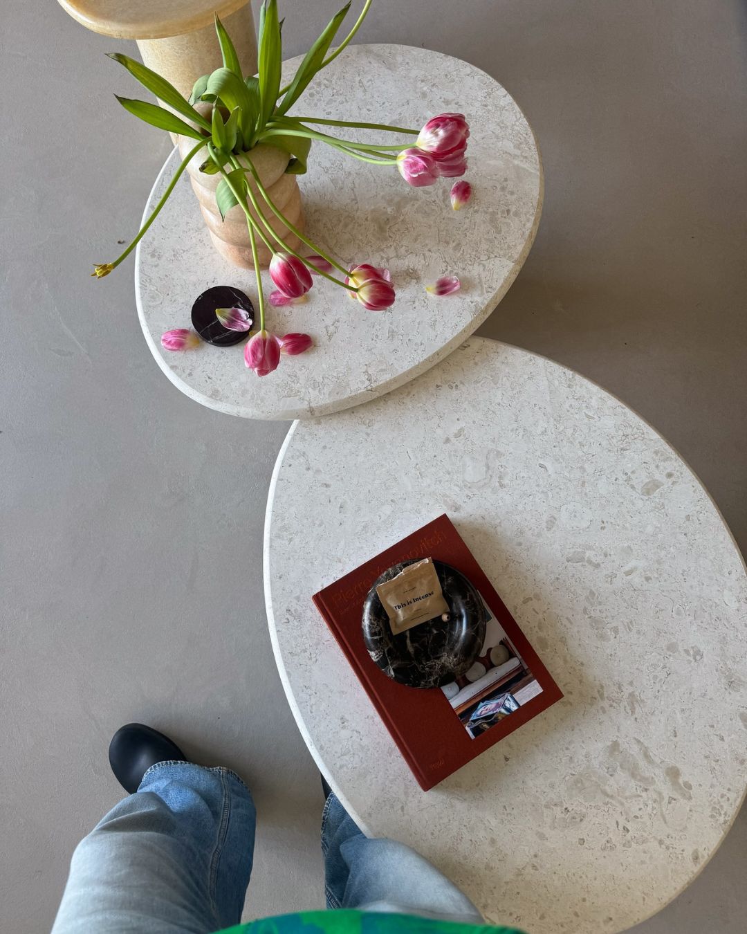 Round stone coffee tables