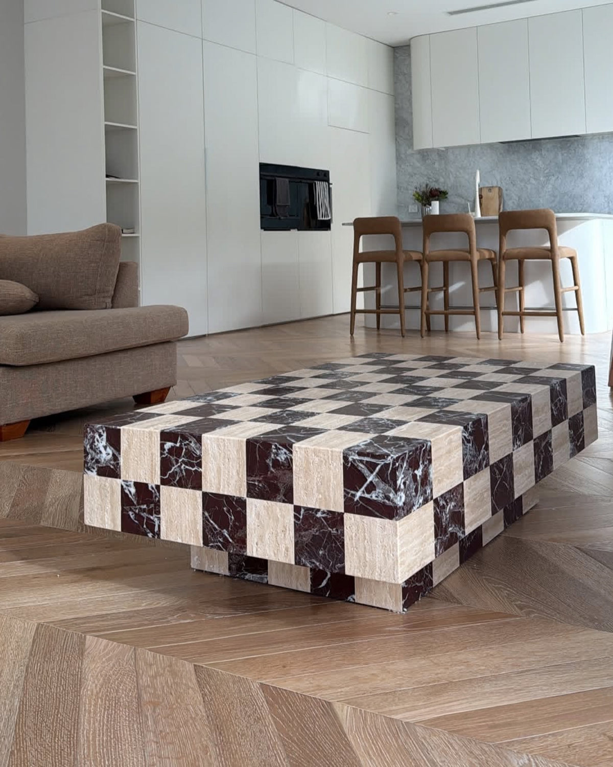Checkerboard marble coffee table