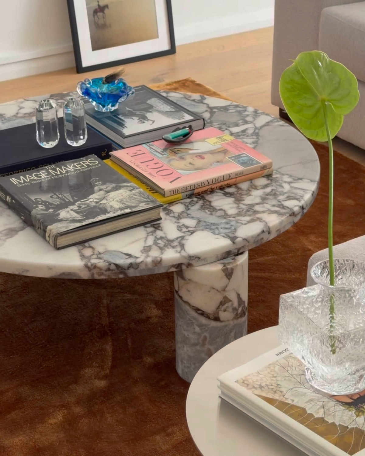 Calacatta nero marble coffee table styled