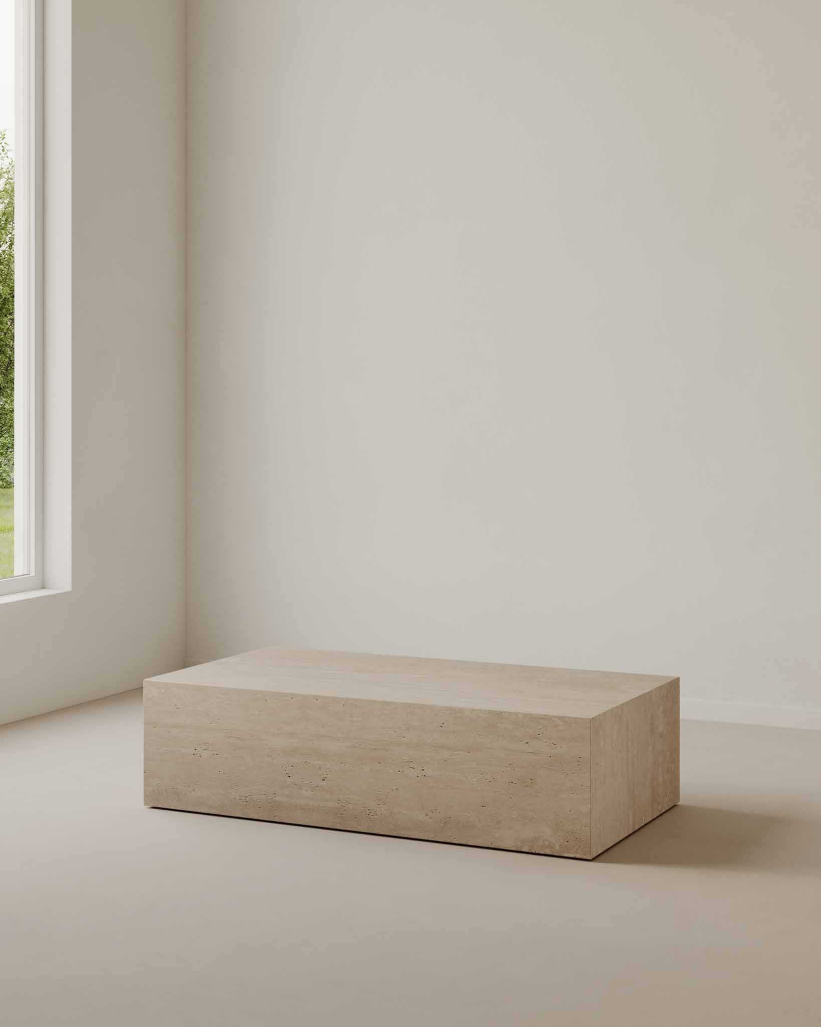 Large Plinth Coffee Table Cream Travertine - Fleur Studios