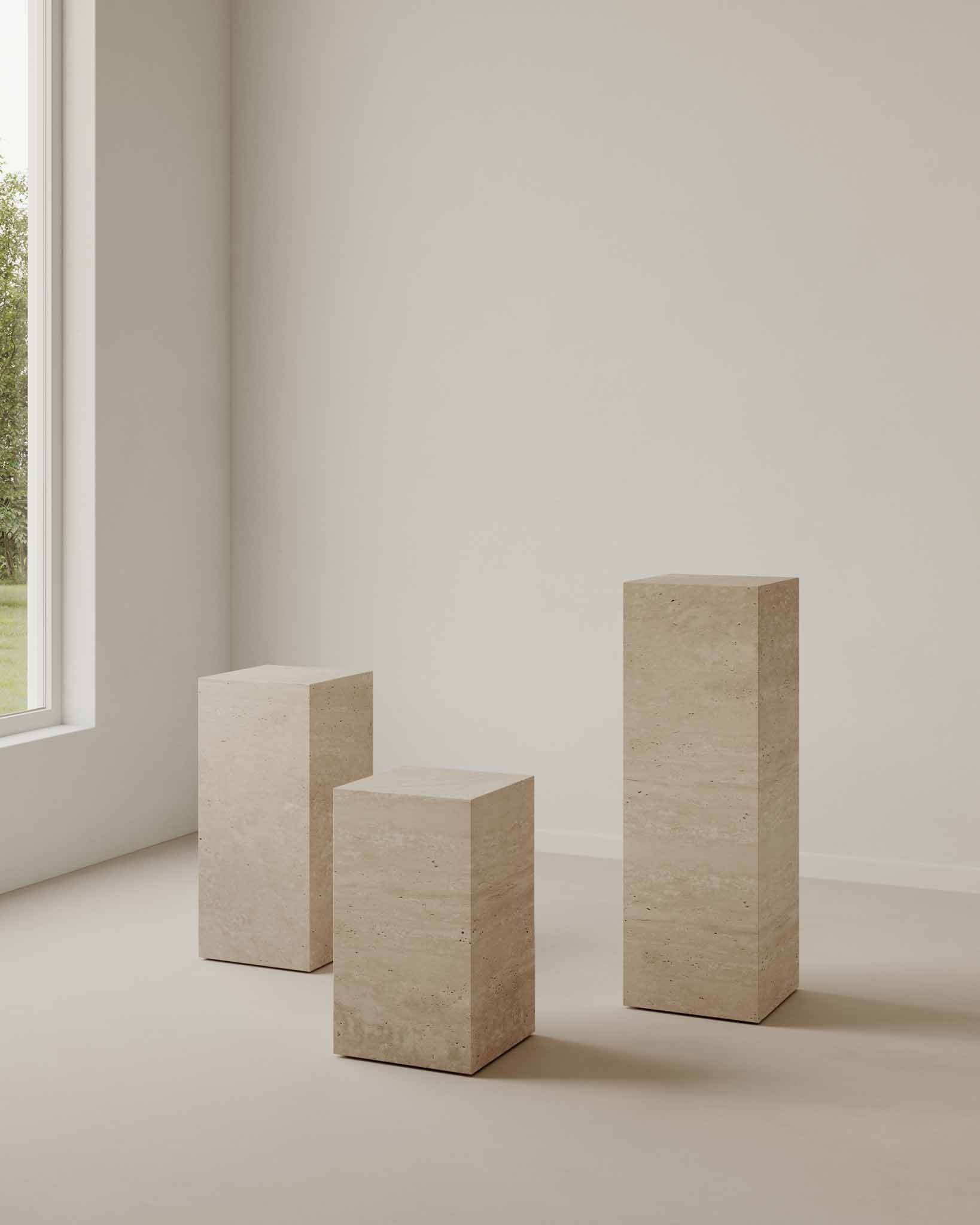 Plinth Medium Cream Travertine - Fleur Studios