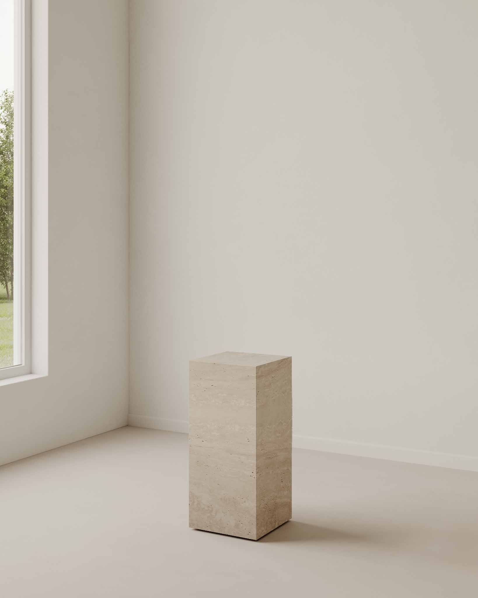 Plinth Medium Cream Travertine - Fleur Studios