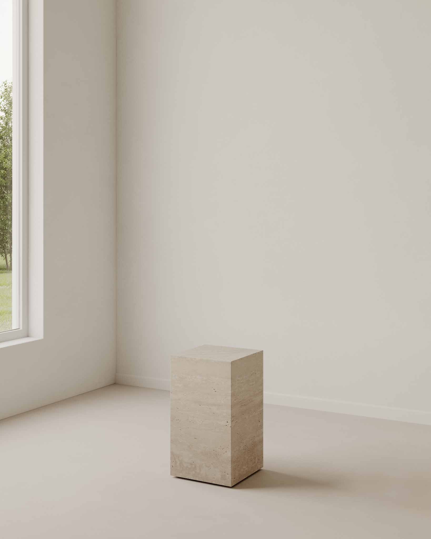 Plinth Small Cream Travertine - Fleur Studios