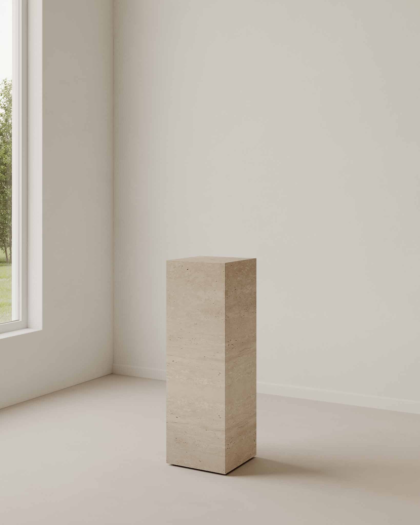 Plinth Tall Cream Travertine - Fleur Studios