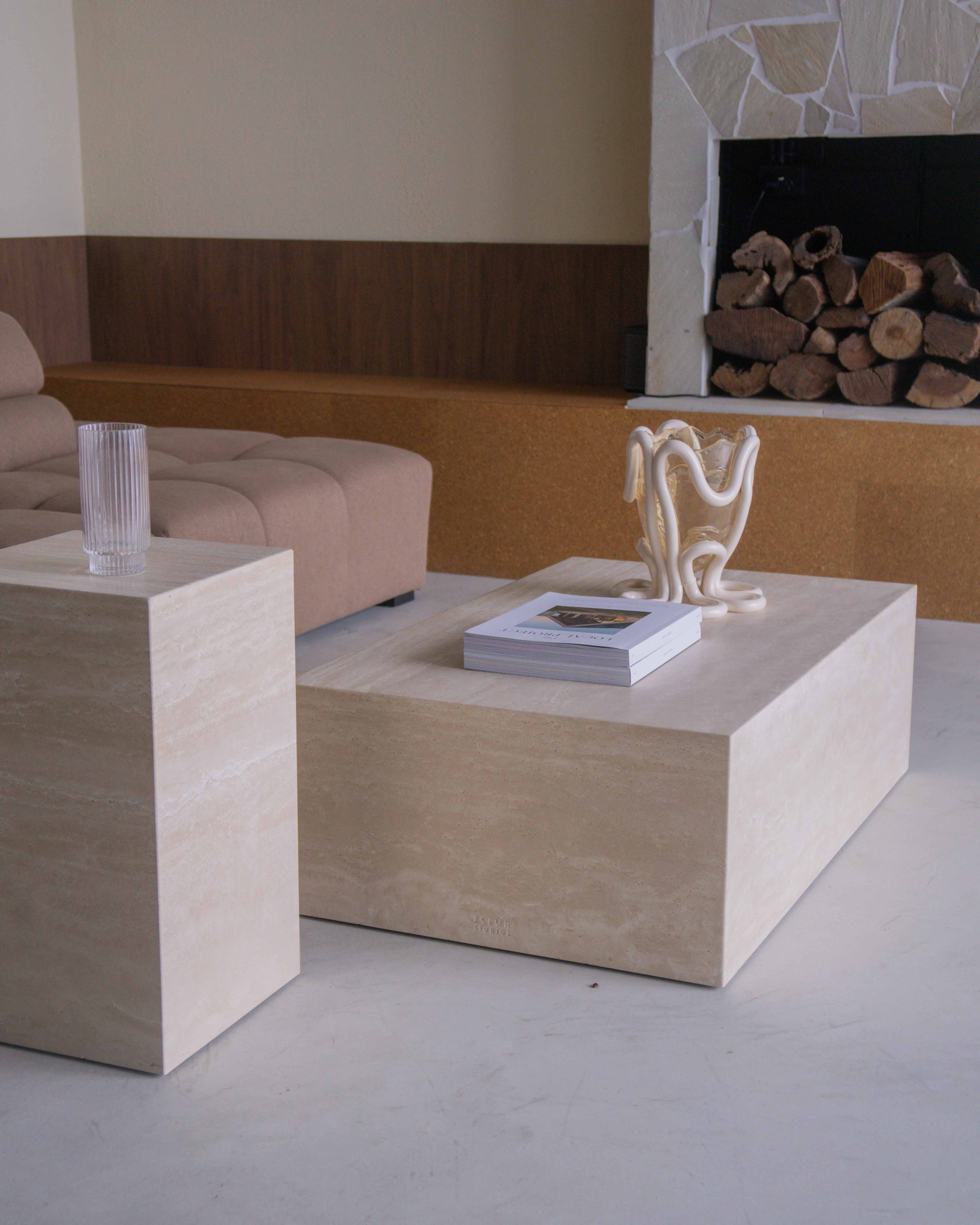 Plinth Coffee Table Cream Travertine - Fleur Studios