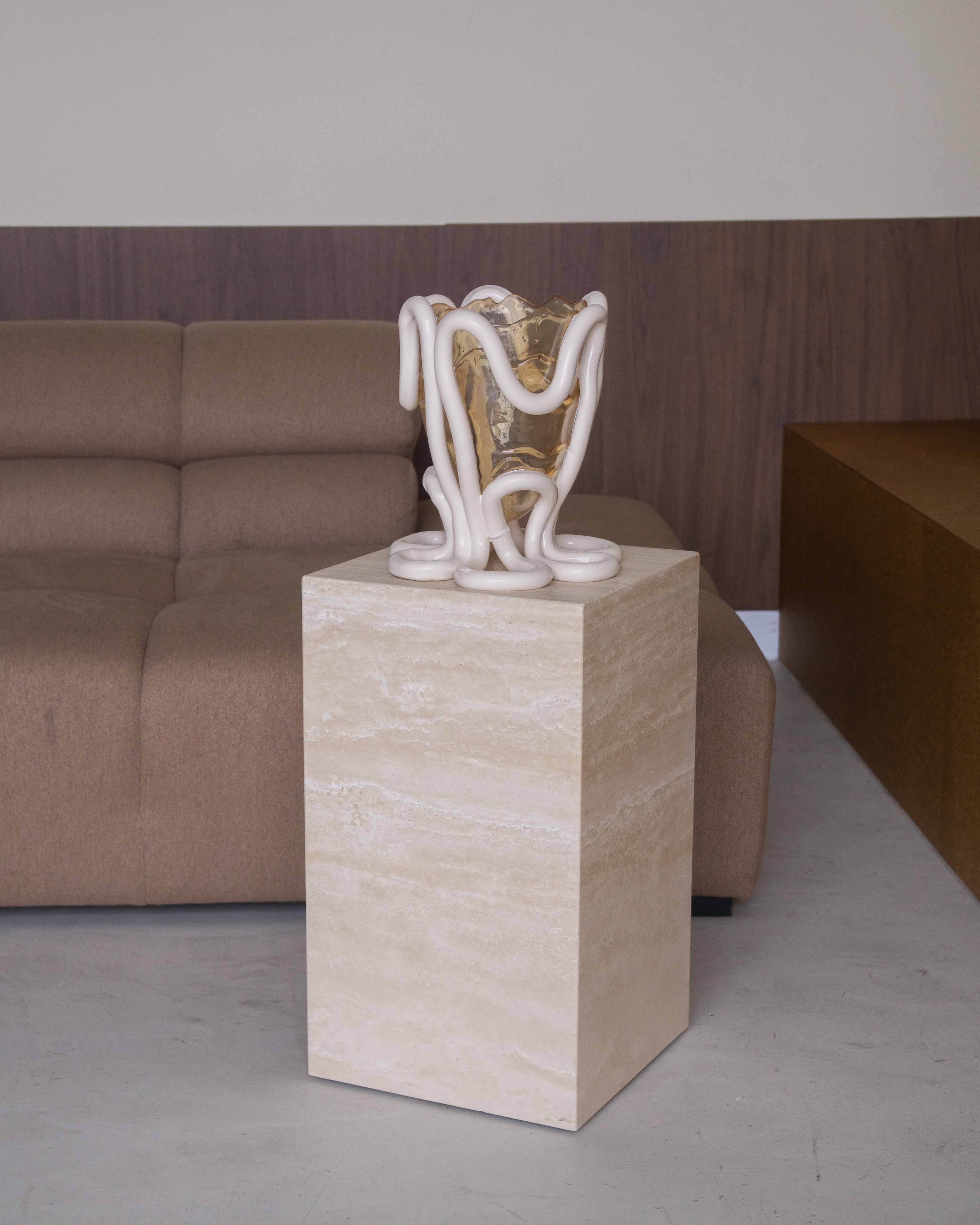Plinth Cream Travertine Small Side Table