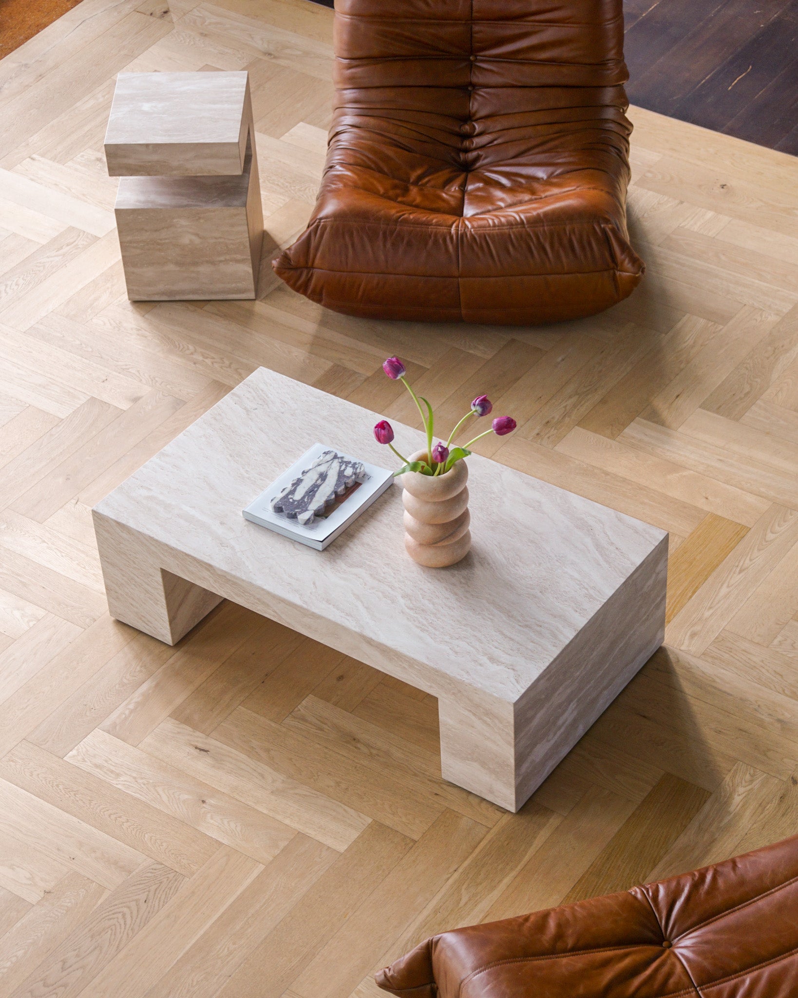 Cookie Rectangle Coffee Table – Cream Travertine | Fleur Studios