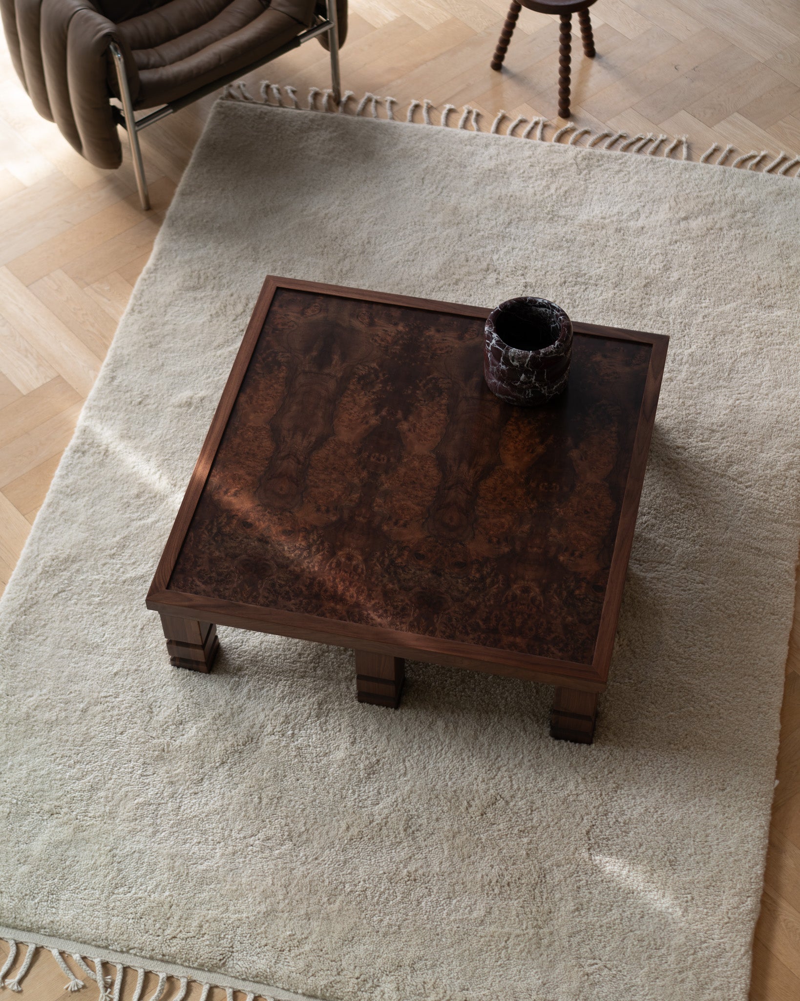 Maya Walnut Burl Square Coffee Table 110