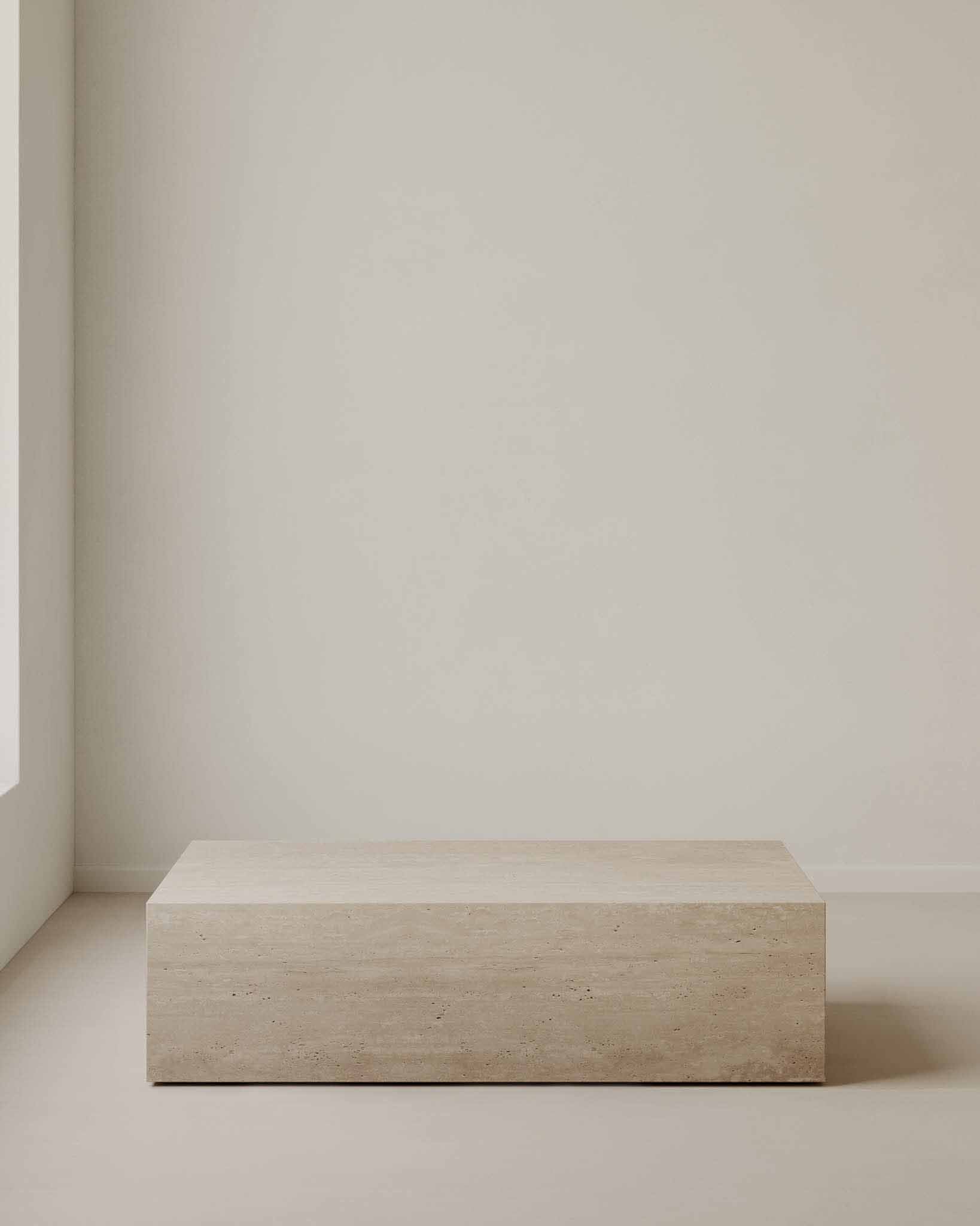 Large Plinth Coffee Table Cream Travertine - Fleur Studios
