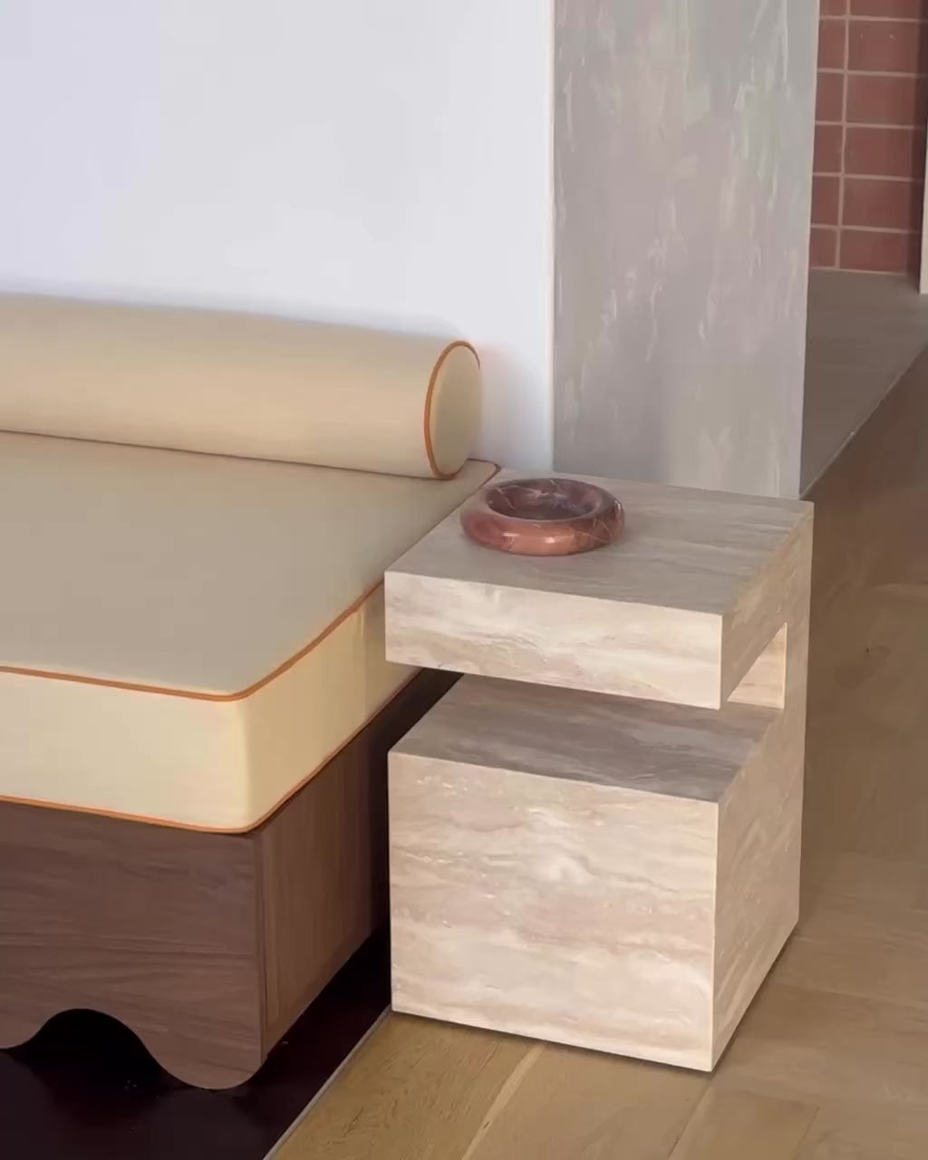 Abstract Side Table – Cookie Cream Travertine | Fleur Studios