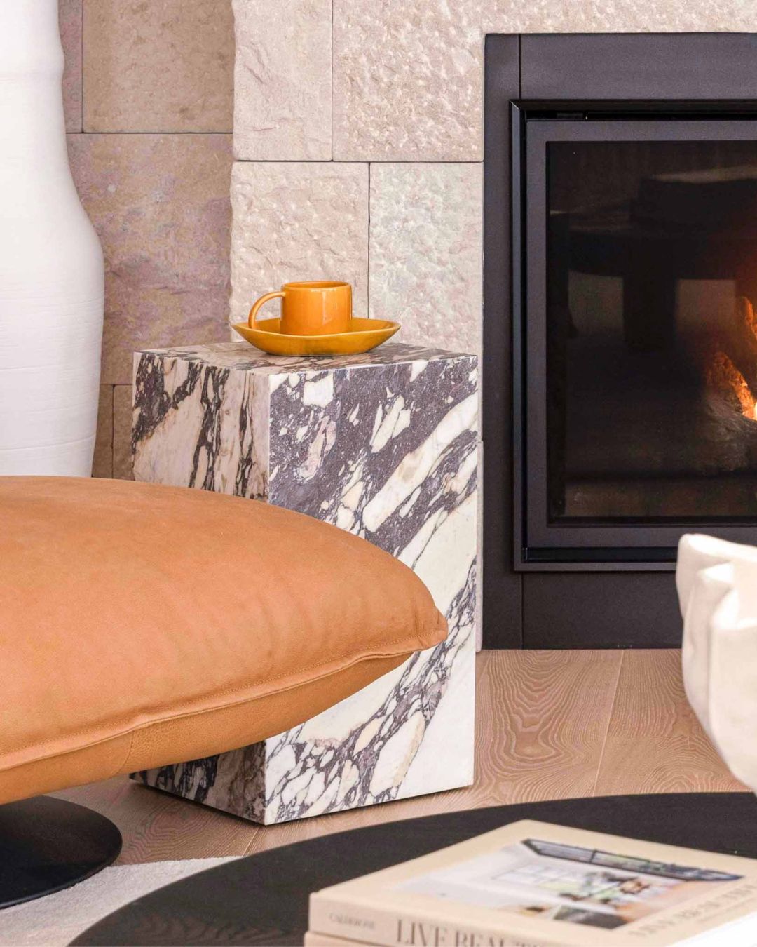 Calacatta viola marble plinth side table