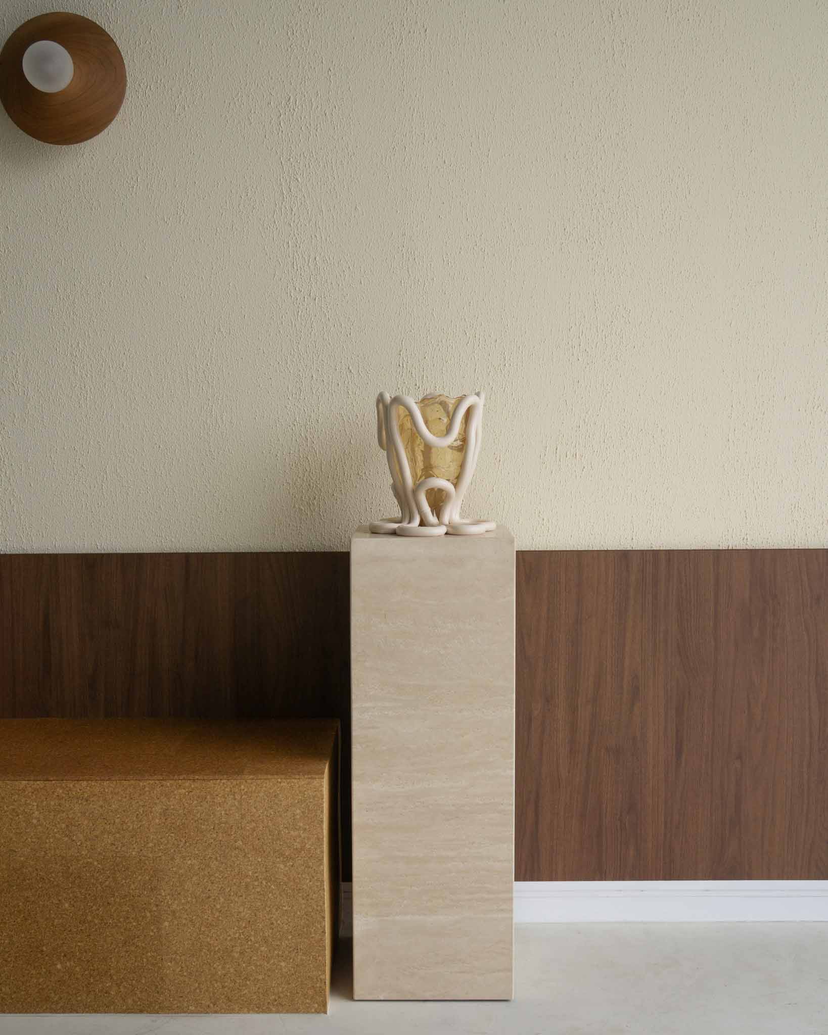 Plinth Tall Cream Travertine - Fleur Studios