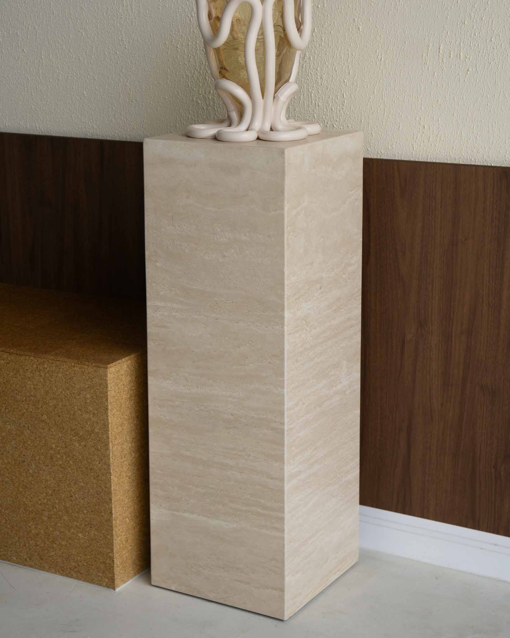 Plinth Tall Cream Travertine - Fleur Studios