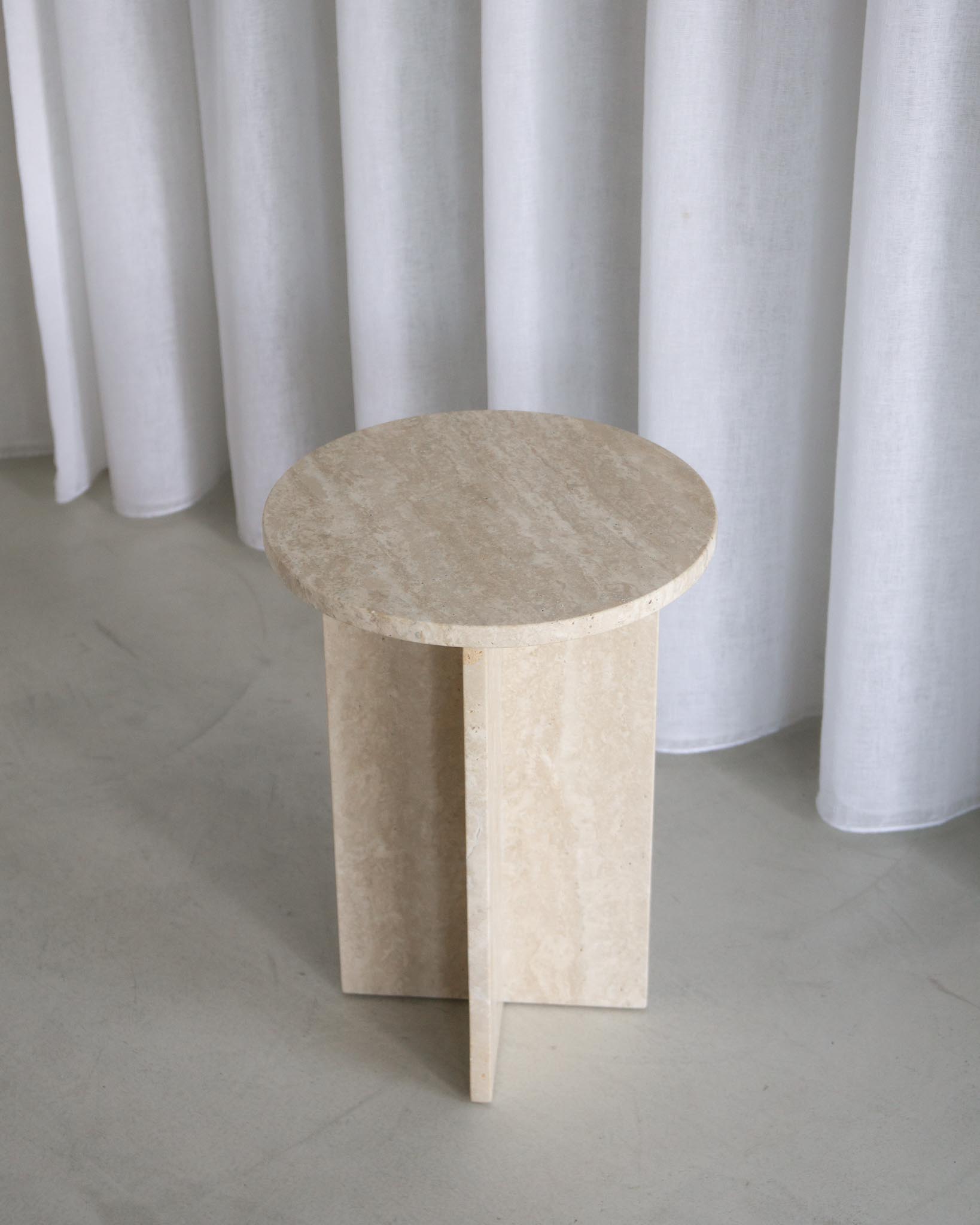  Franca Round Small Side Table – Cream Travertine | Fleur Studios