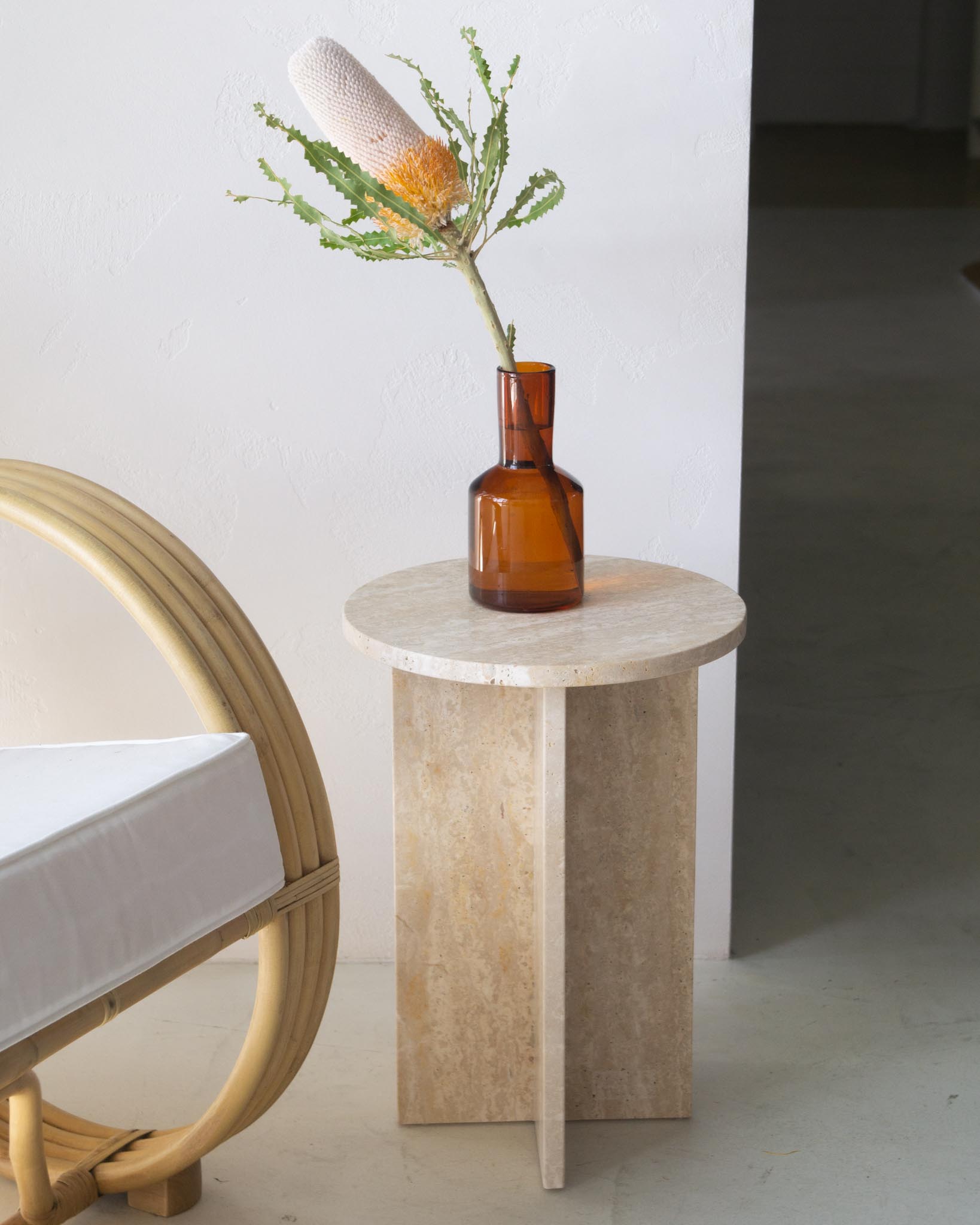 Franca Round Small Side Table – Cream Travertine | Fleur Studios