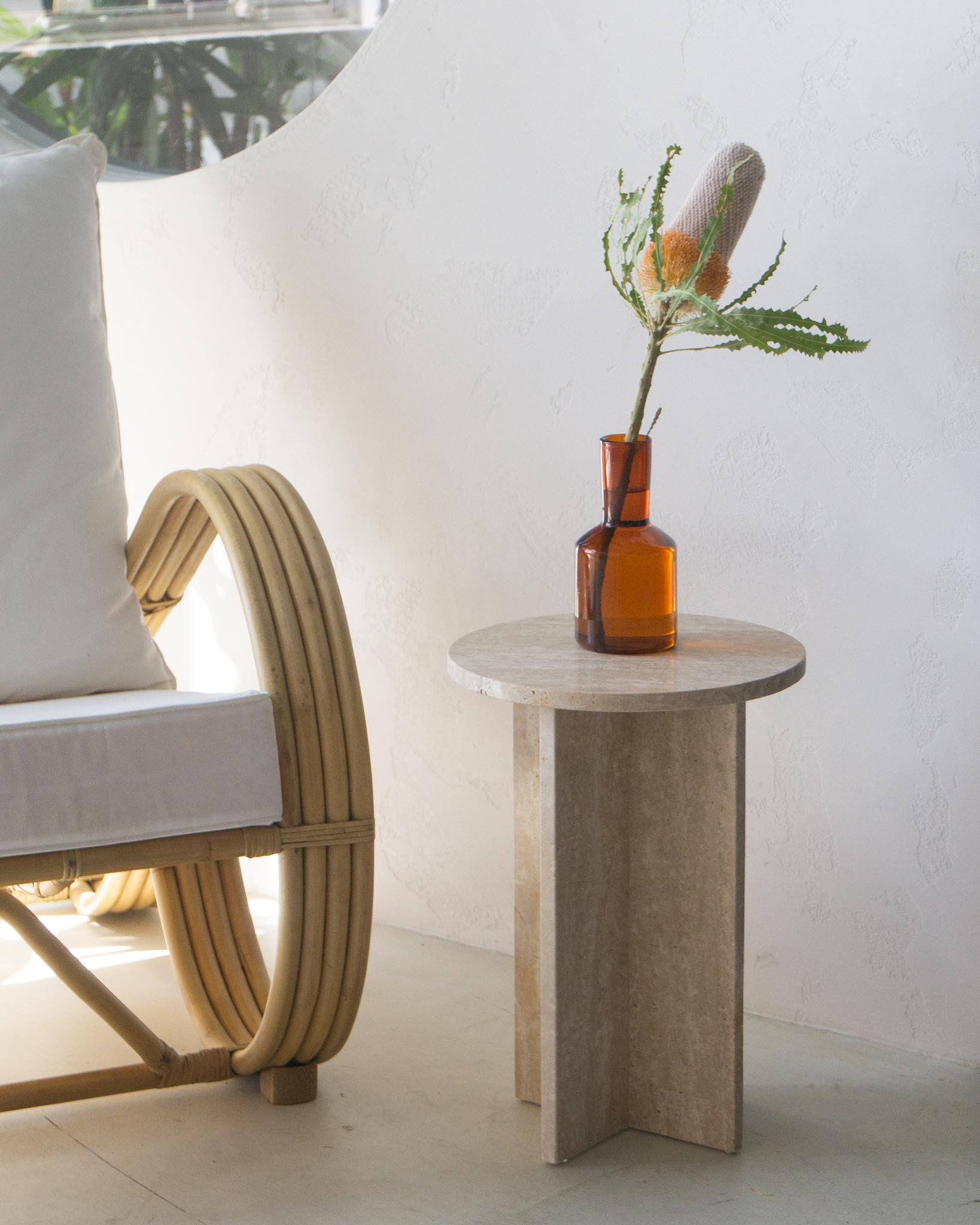Franca Round Small Side Table – Cream Travertine | Fleur Studios