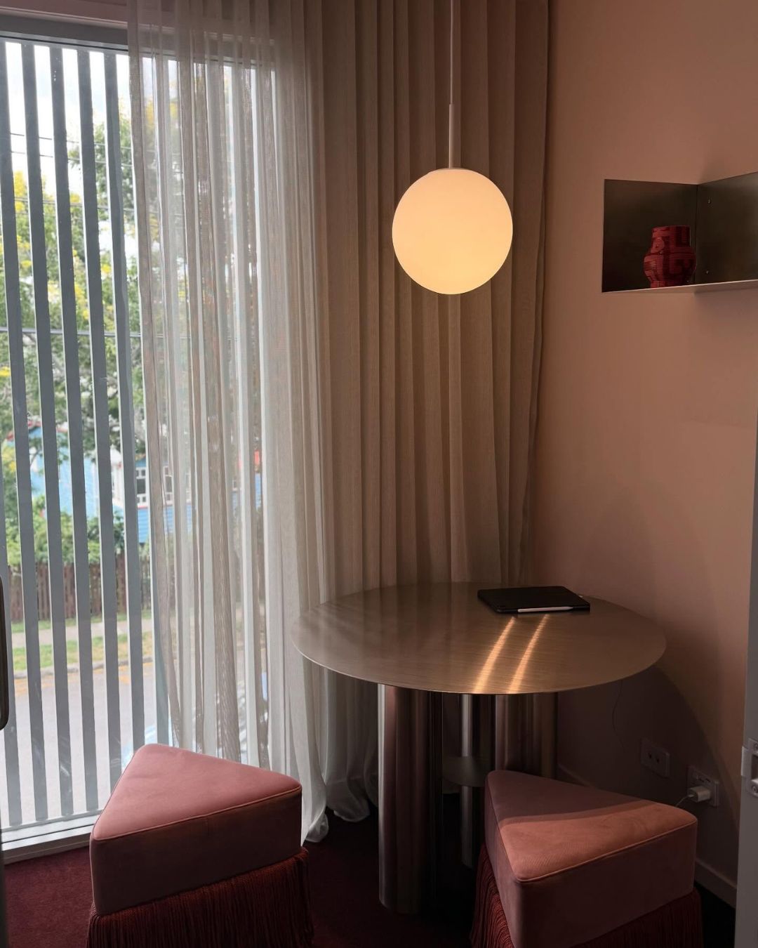 Stainless steel dining table in a dining room