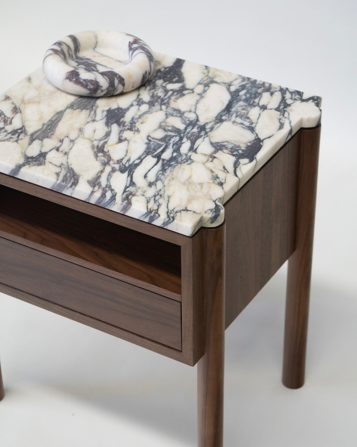 Naomi Walnut Nighstand Calacatta Viola Marble Fleur Studios