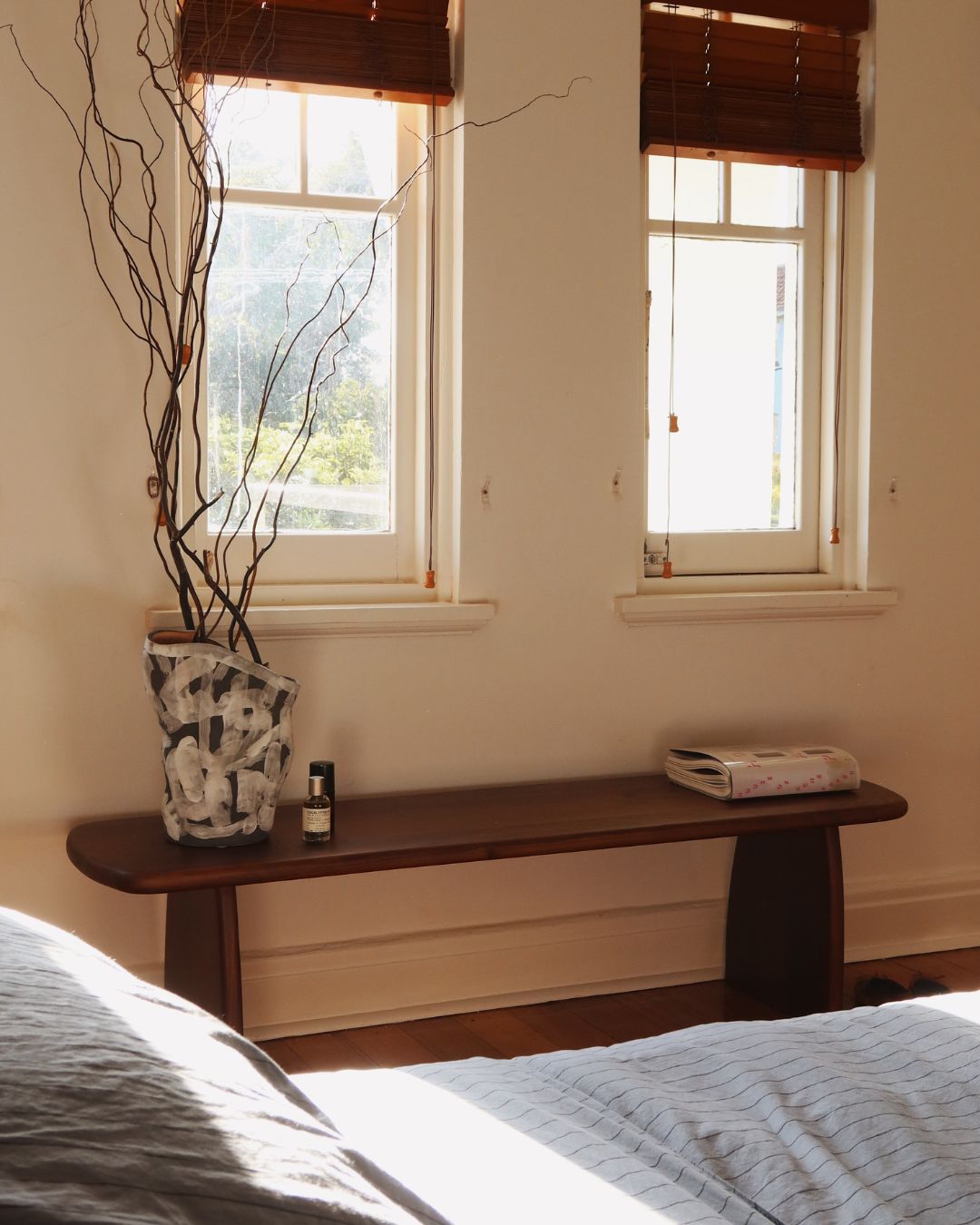 Walnut timber bench seat styled