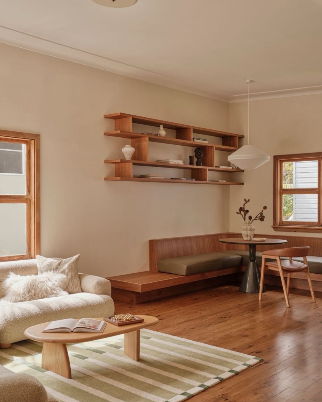 Modern living room styled with an oak coffee table