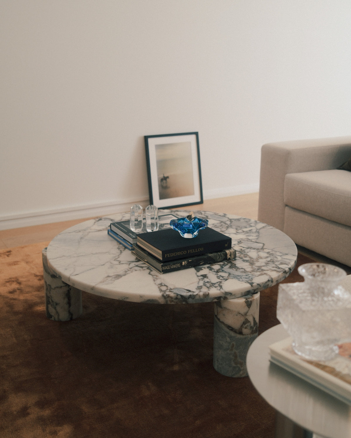 Calacatta nero marble coffee table styled
