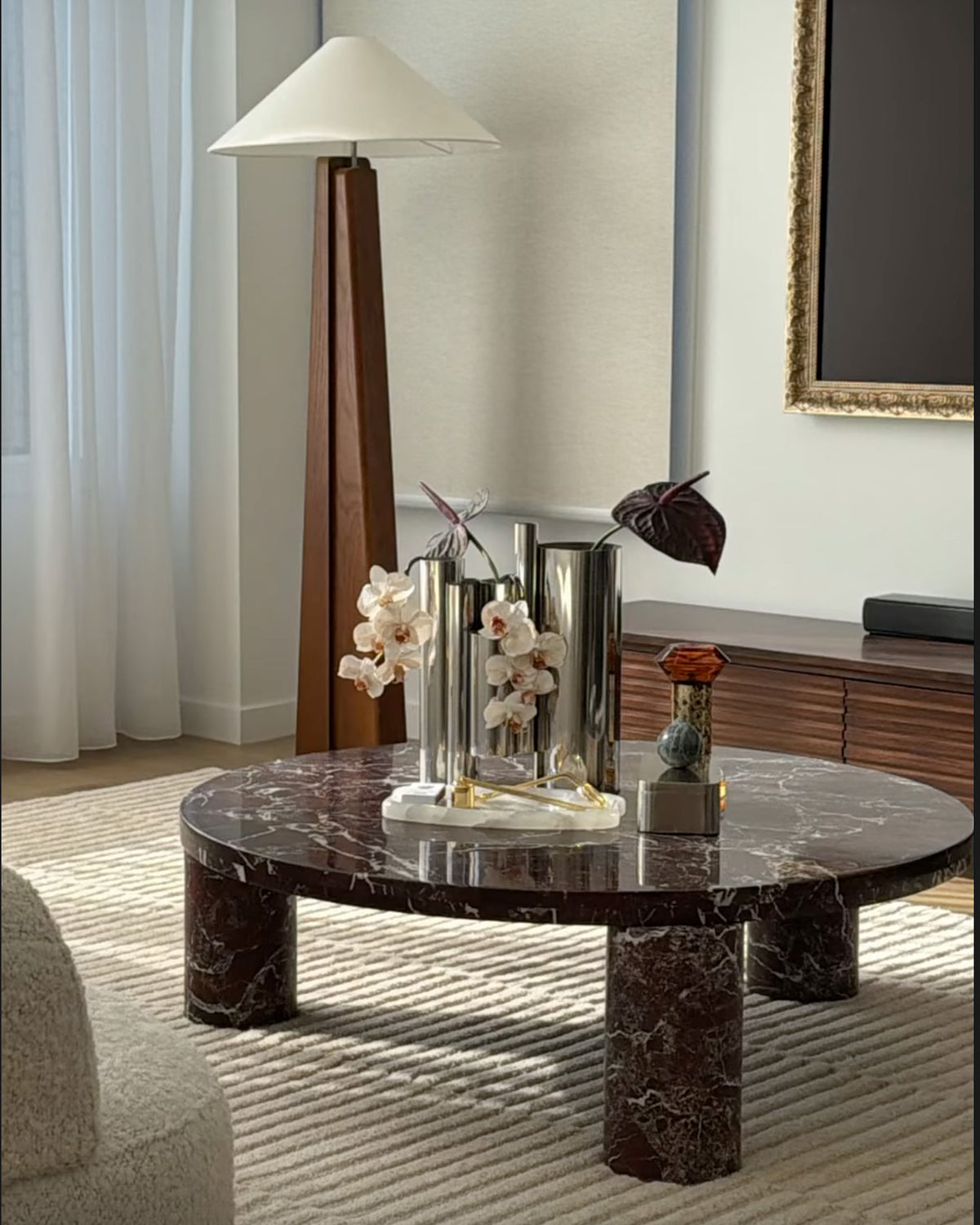 Rosa levanto coffee table styled in a living room