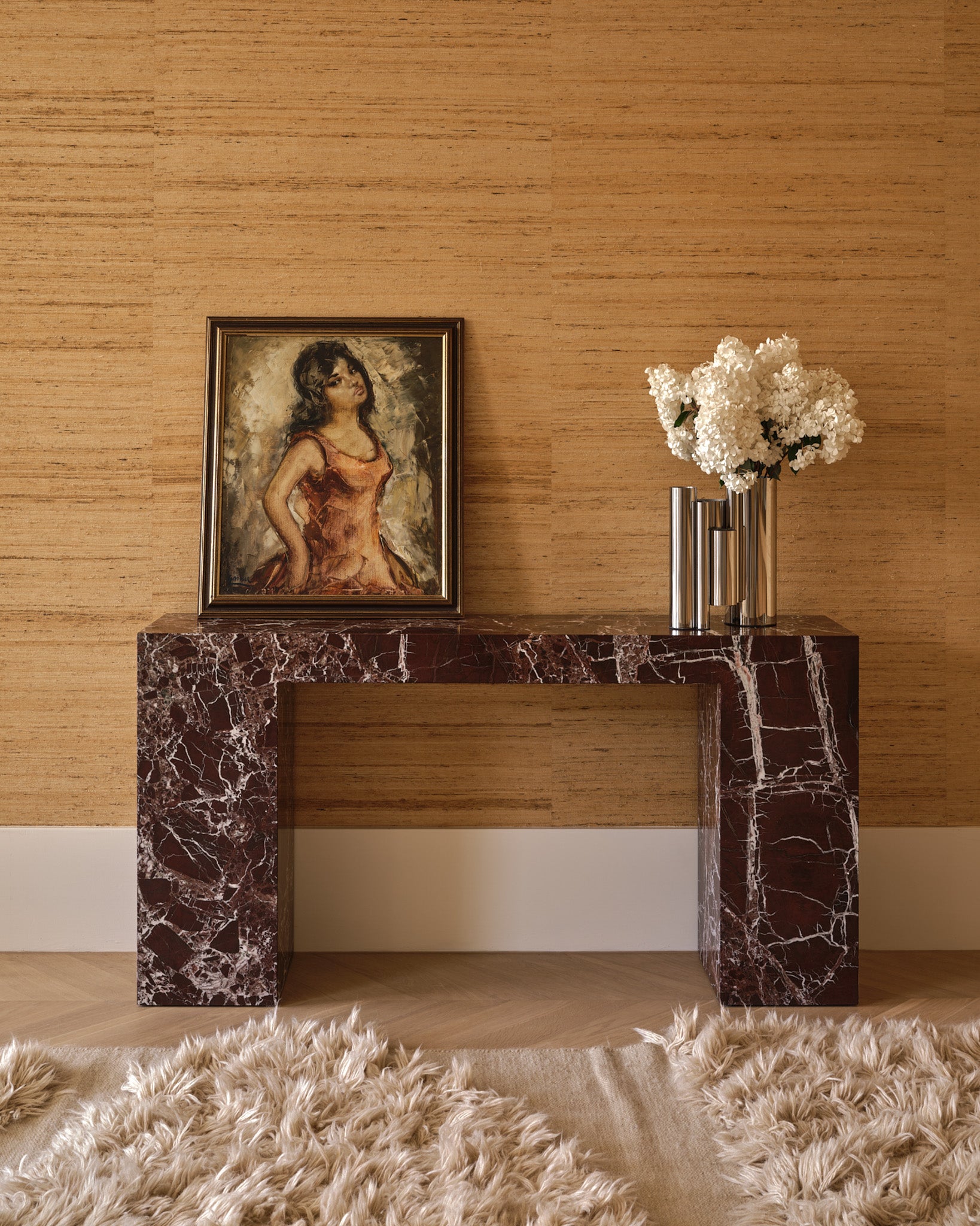 Rosa levanto marble console table styled.