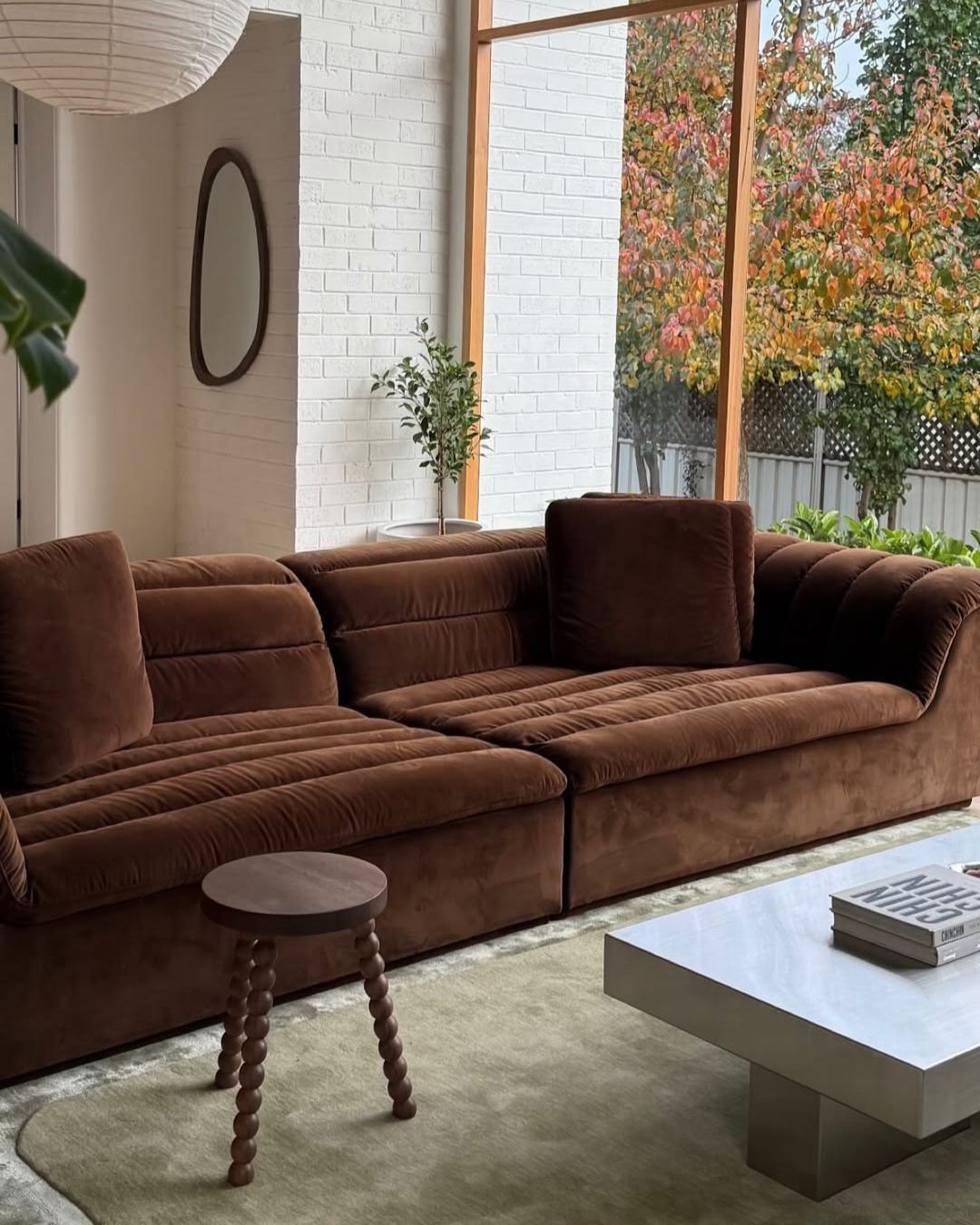 Living room styled with the Paris coffee table and Cleo walnut stool