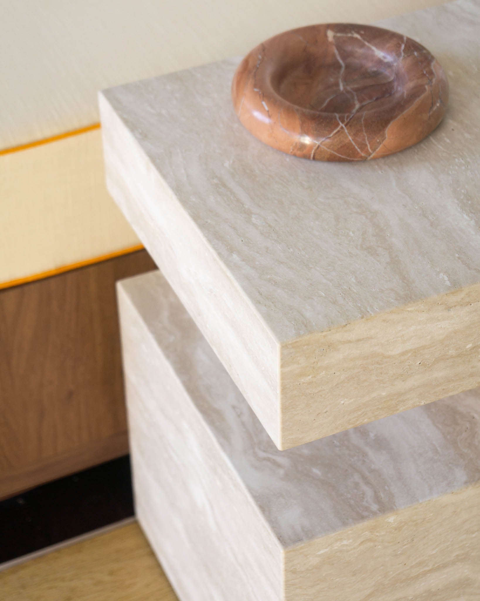  Abstract Side Table – Cookie Cream Travertine | Fleur Studios